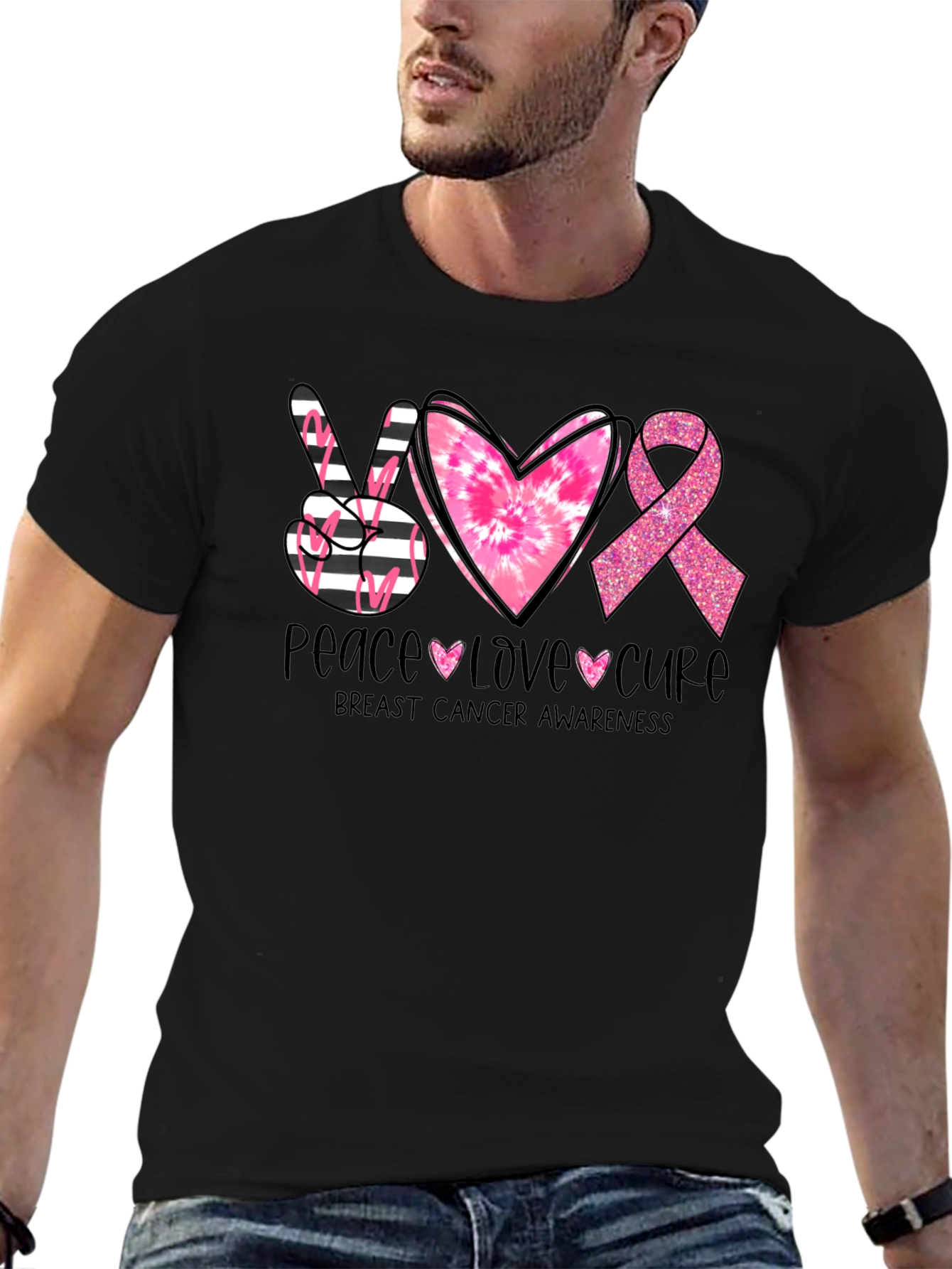 Peace Love Cure Breast Cancer Awareness T-Shirt