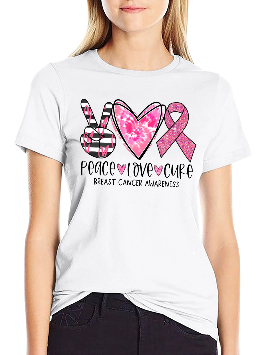 Peace Love Cure Breast Cancer Awareness T-Shirt