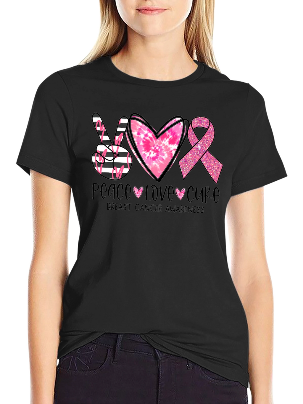 Peace Love Cure Breast Cancer Awareness T-Shirt