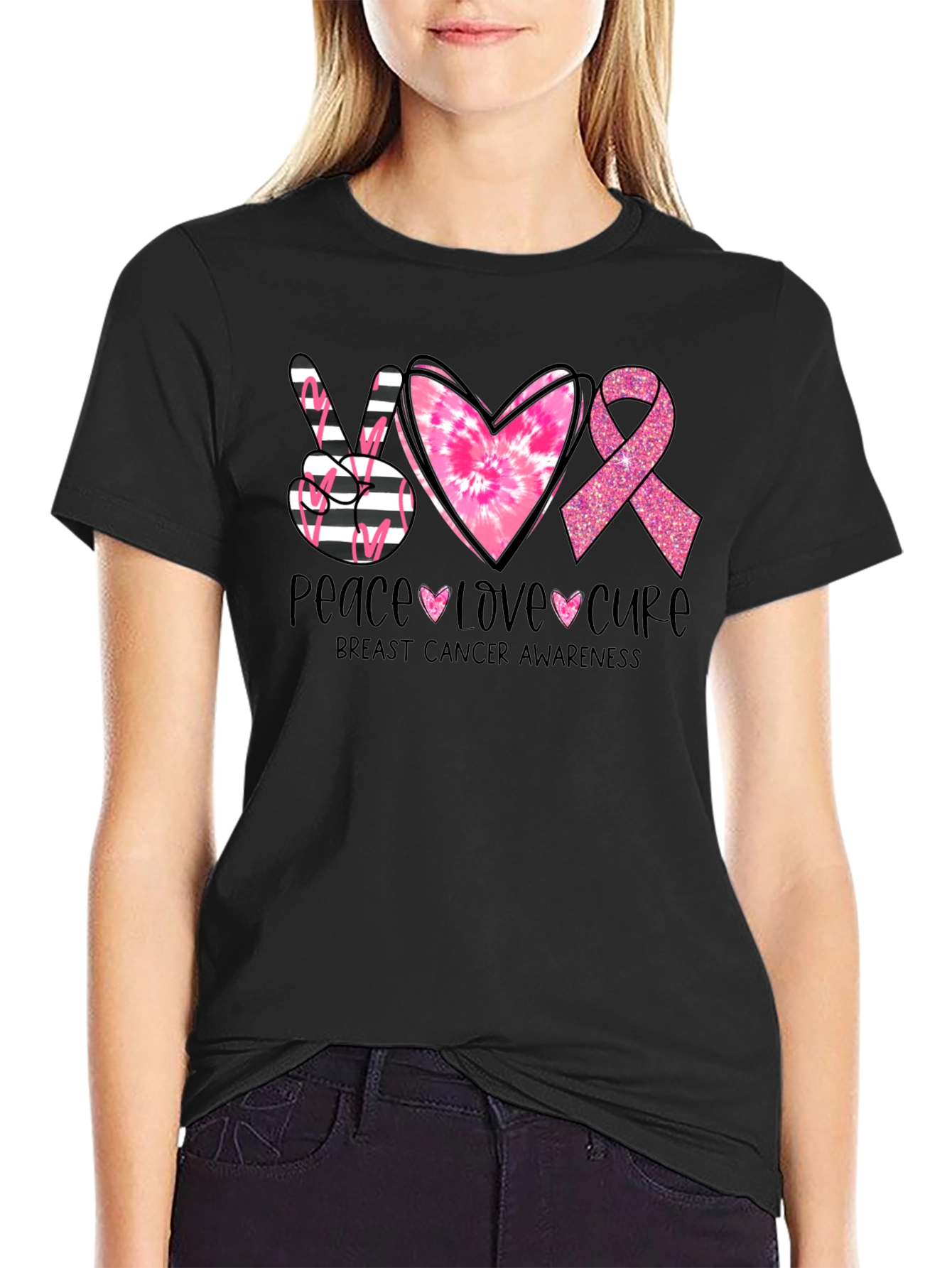 Peace Love Cure Breast Cancer Awareness T-Shirt
