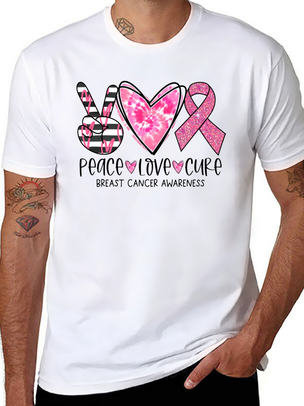 Peace Love Cure Breast Cancer Awareness T-Shirt