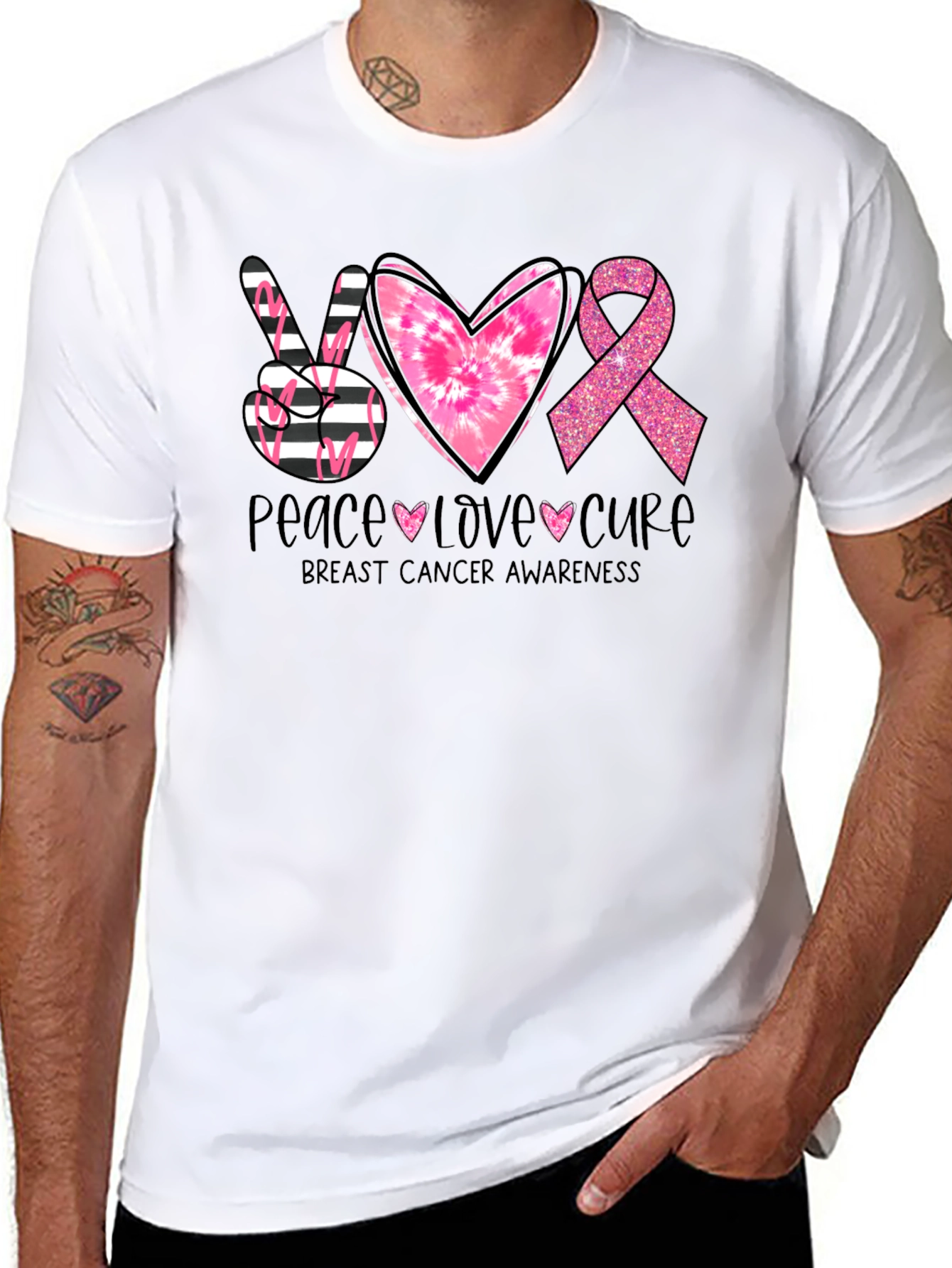 Peace Love Cure Breast Cancer Awareness T-Shirt