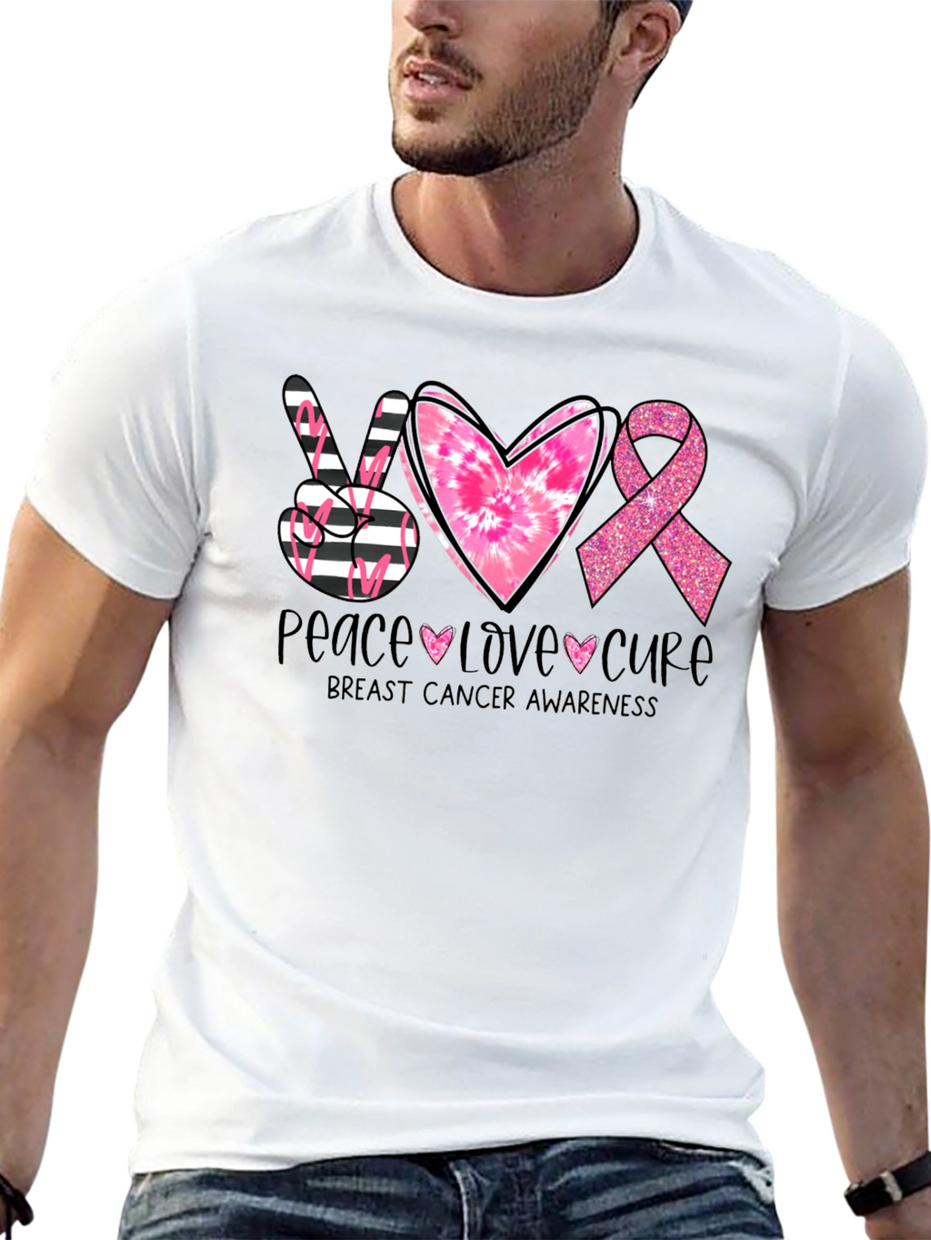 Peace Love Cure Breast Cancer Awareness T-Shirt