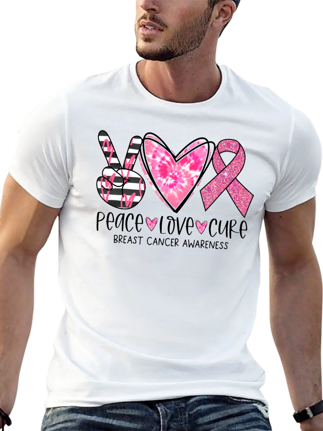 Peace Love Cure Breast Cancer Awareness T-Shirt