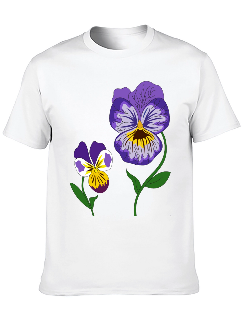 Floral Graphic T-Shirt - Pansy Design Black Tee