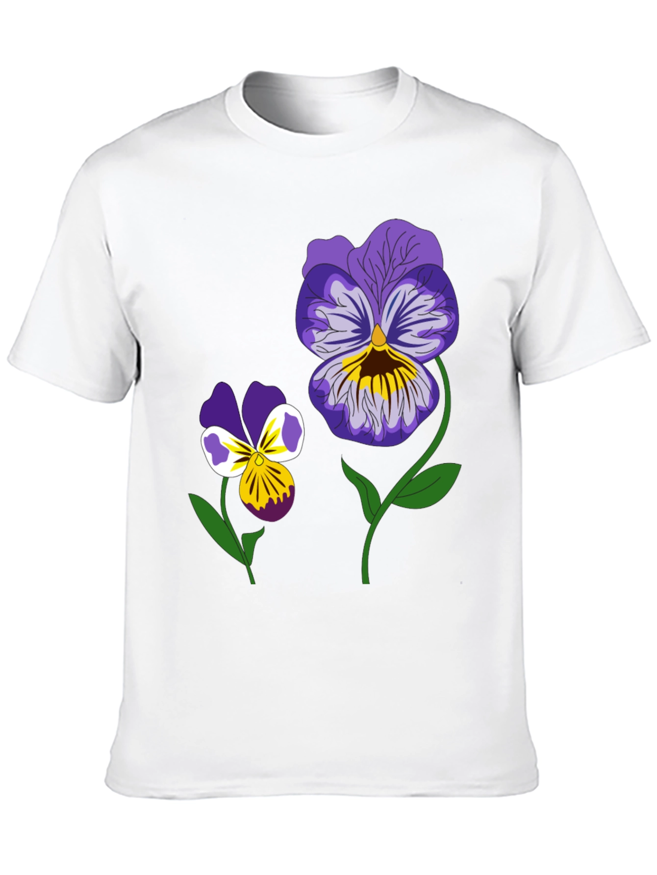 Floral Graphic T-Shirt - Pansy Design Black Tee