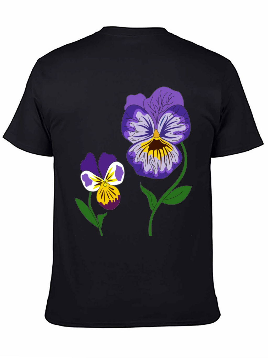 Floral Graphic T-Shirt - Pansy Design Black Tee