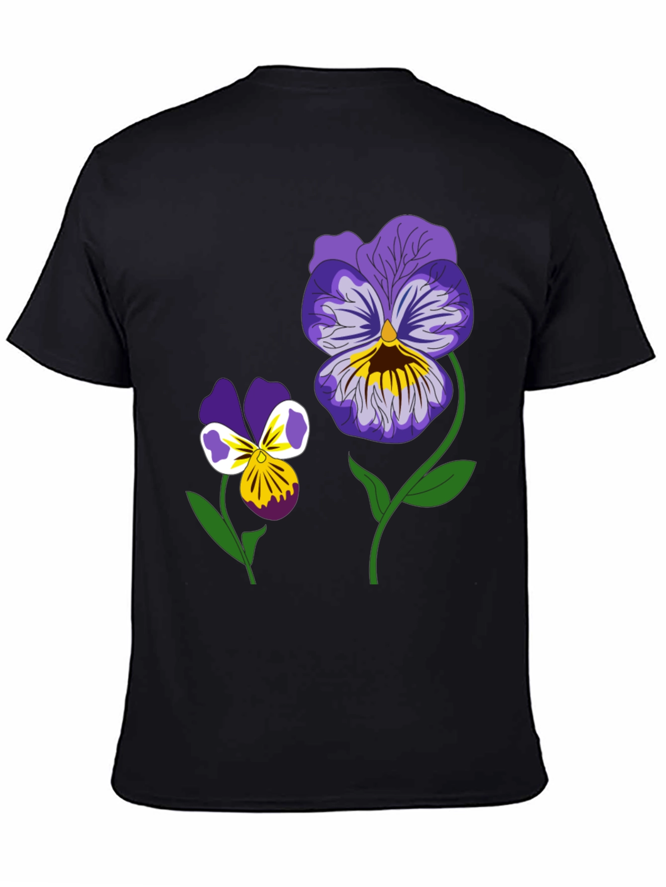 Floral Graphic T-Shirt - Pansy Design Black Tee