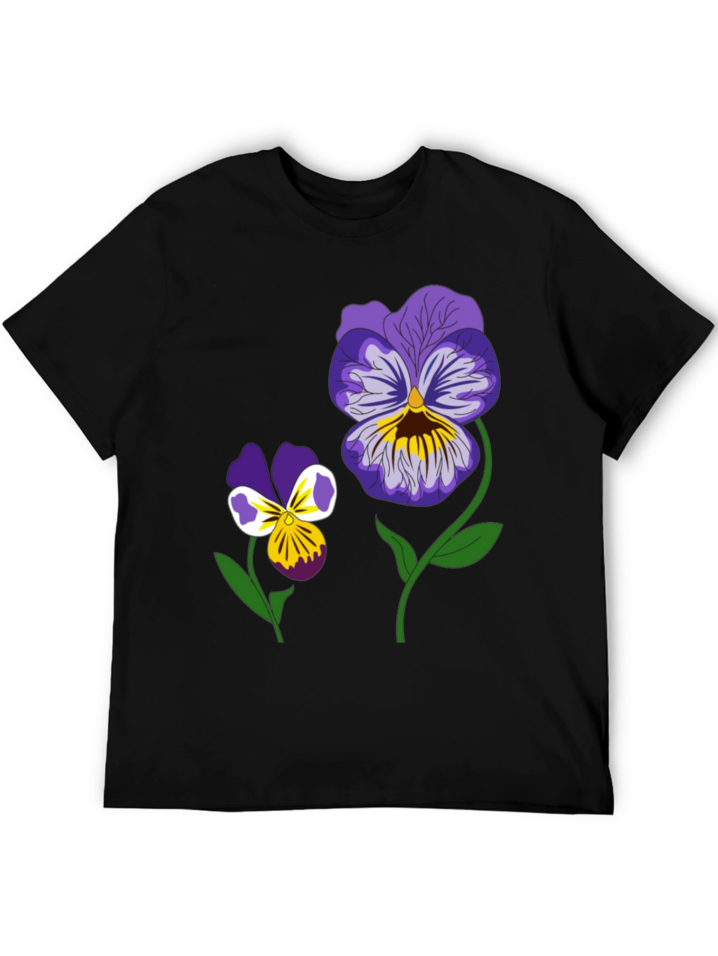Floral Graphic T-Shirt - Pansy Design Black Tee