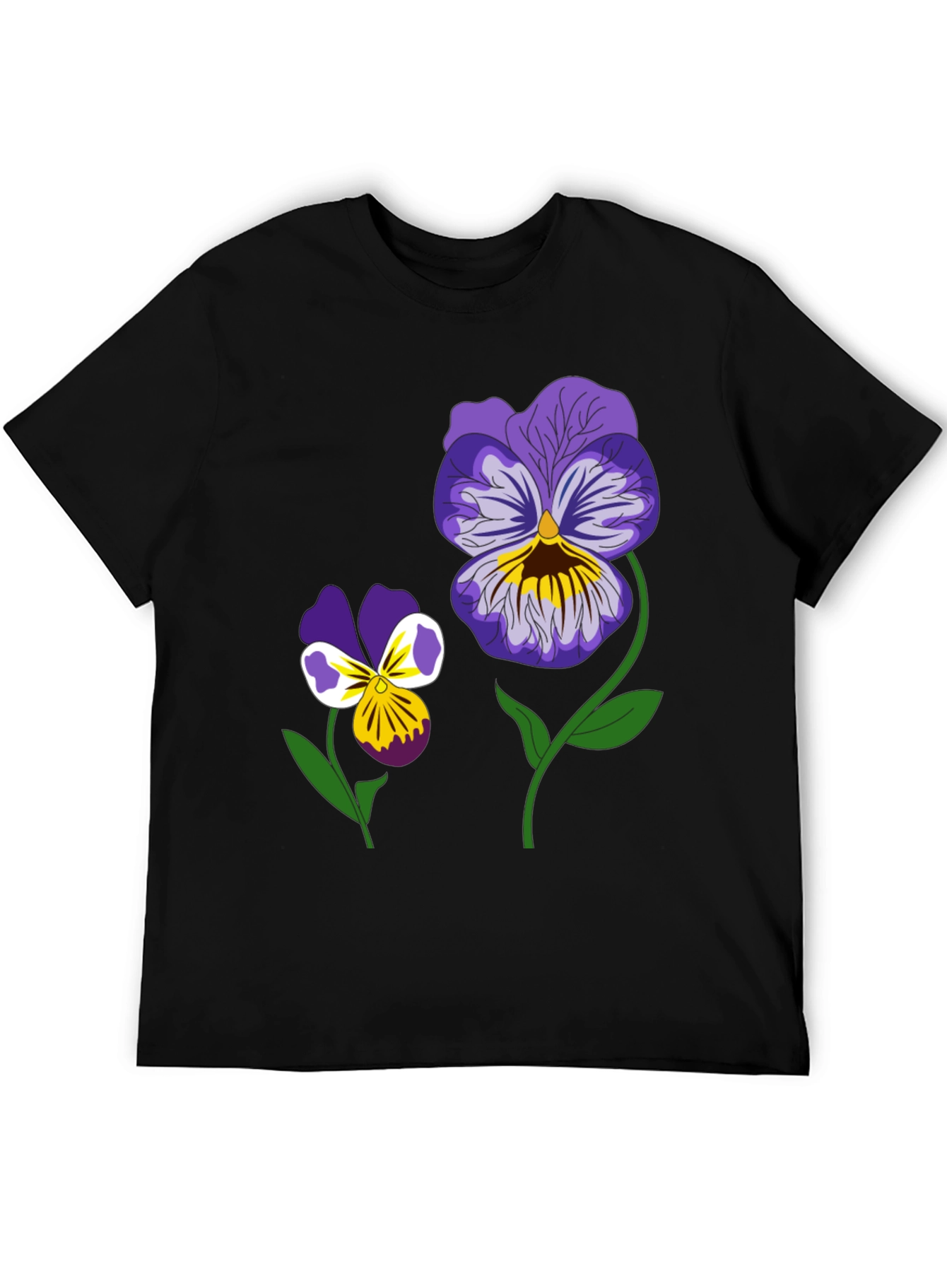 Floral Graphic T-Shirt - Pansy Design Black Tee