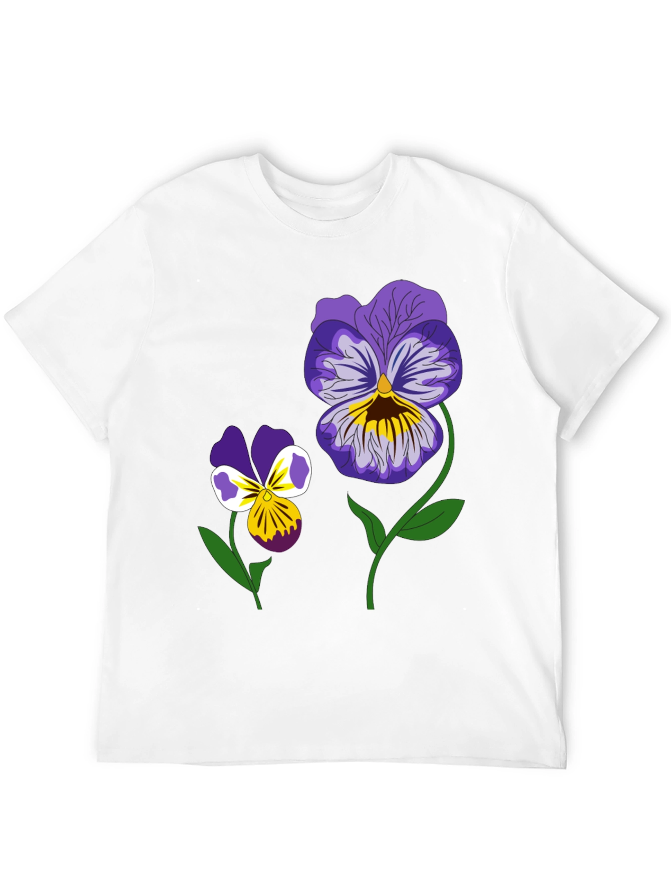 Floral Graphic T-Shirt - Pansy Design Black Tee