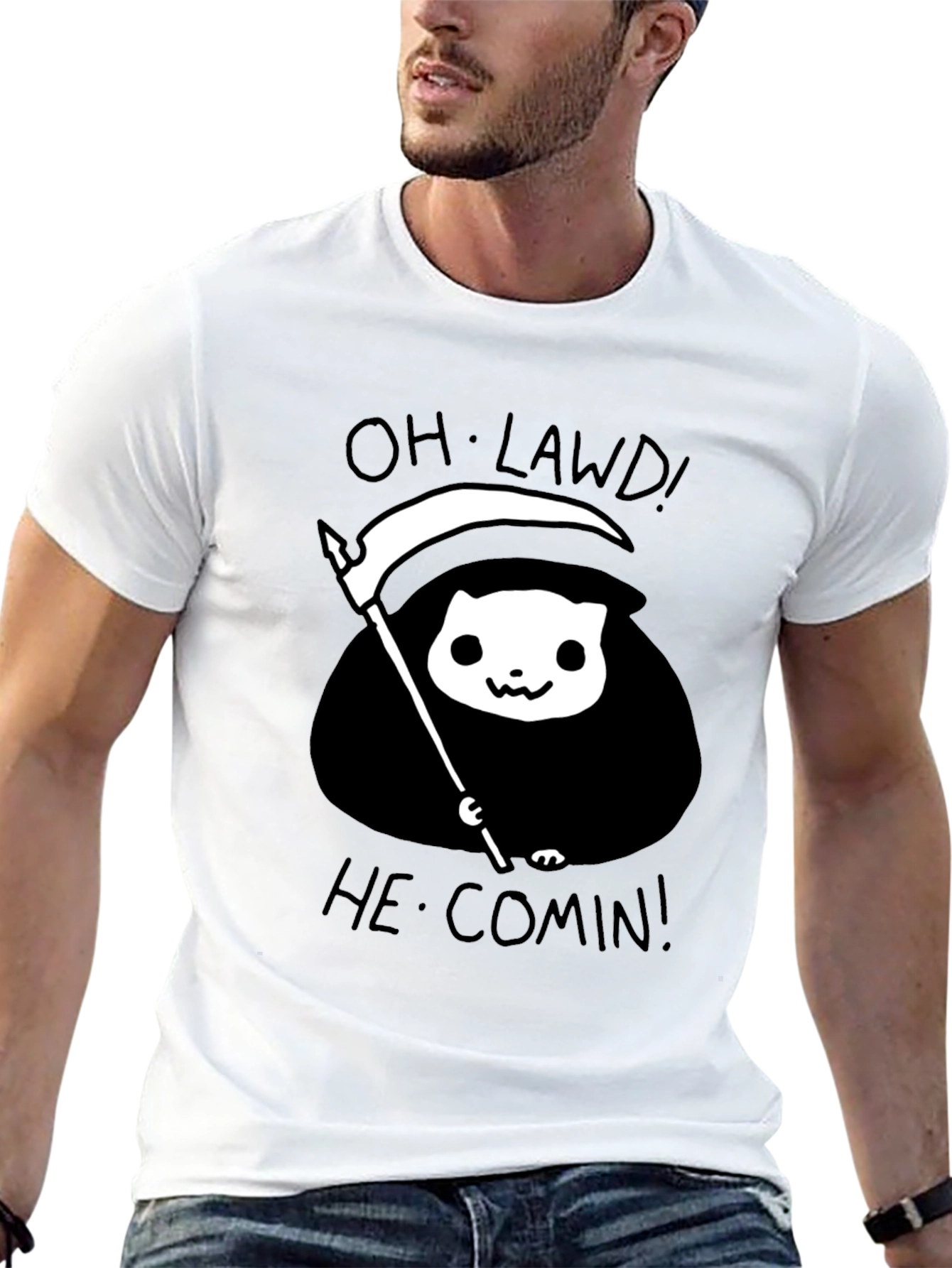 Grim Reaper Cat T-Shirt - Oh Lawd He Comin!