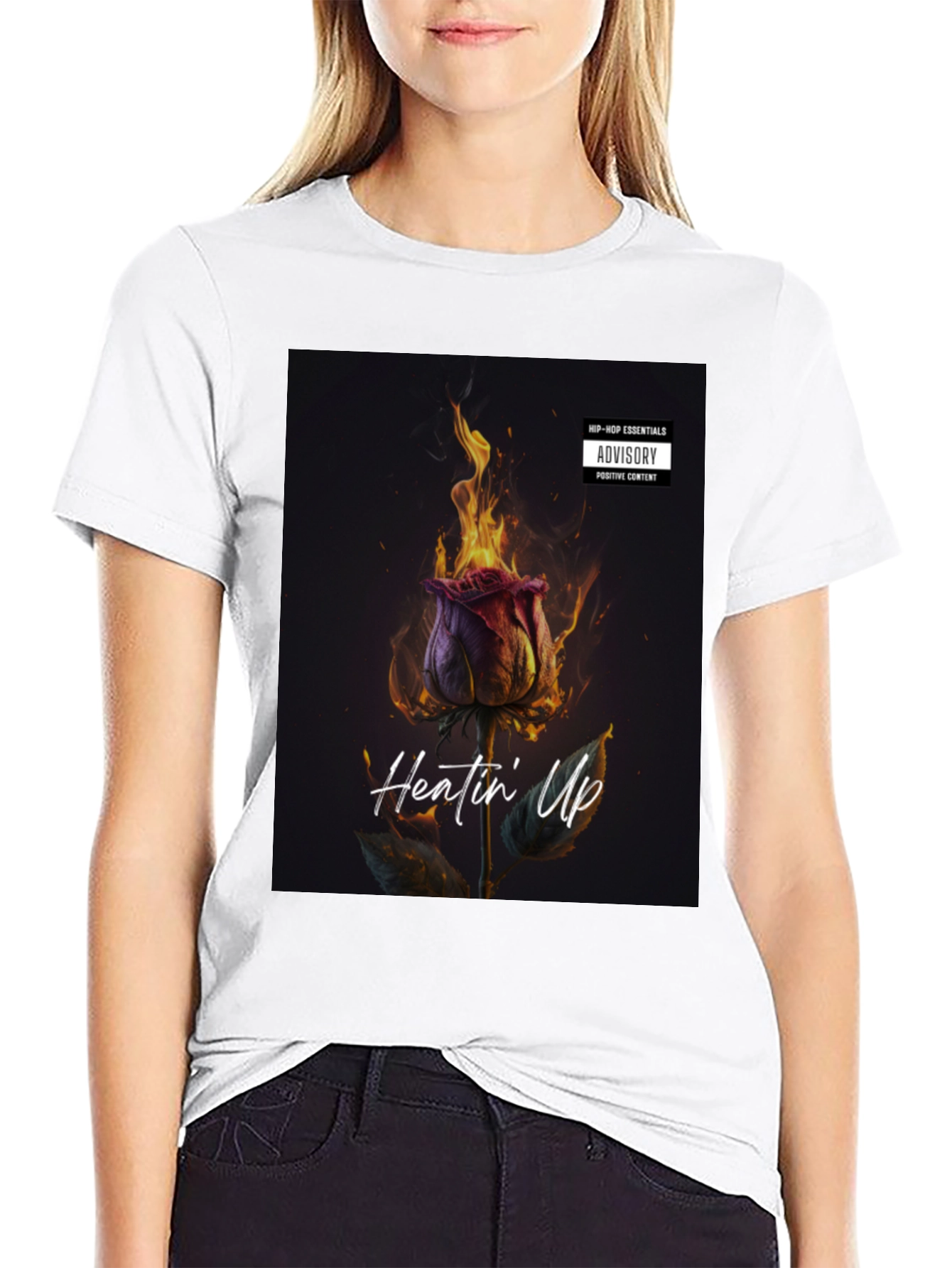 Heatin Up Rose Graphic Tee - Black Cotton Blend