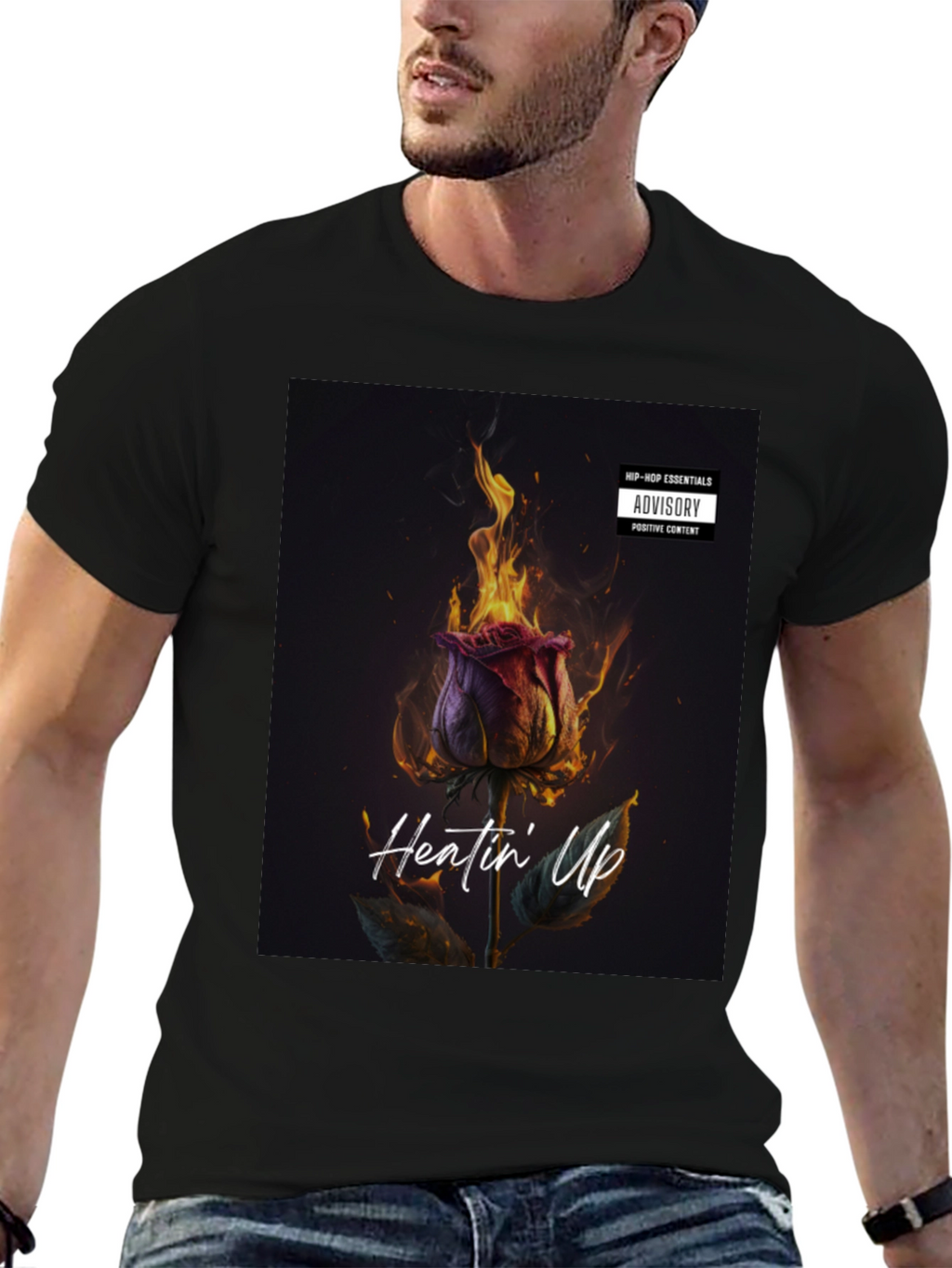 Heatin Up Rose Graphic Tee - Black Cotton Blend
