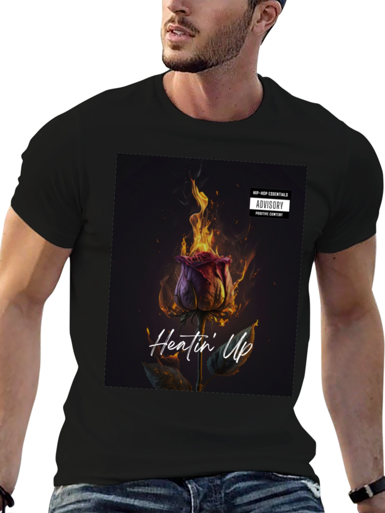 Heatin Up Rose Graphic Tee - Black Cotton Blend