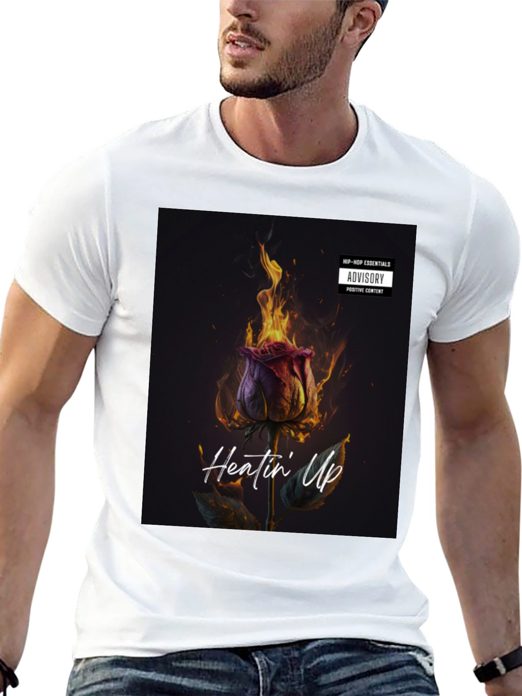 Heatin Up Rose Graphic Tee - Black Cotton Blend