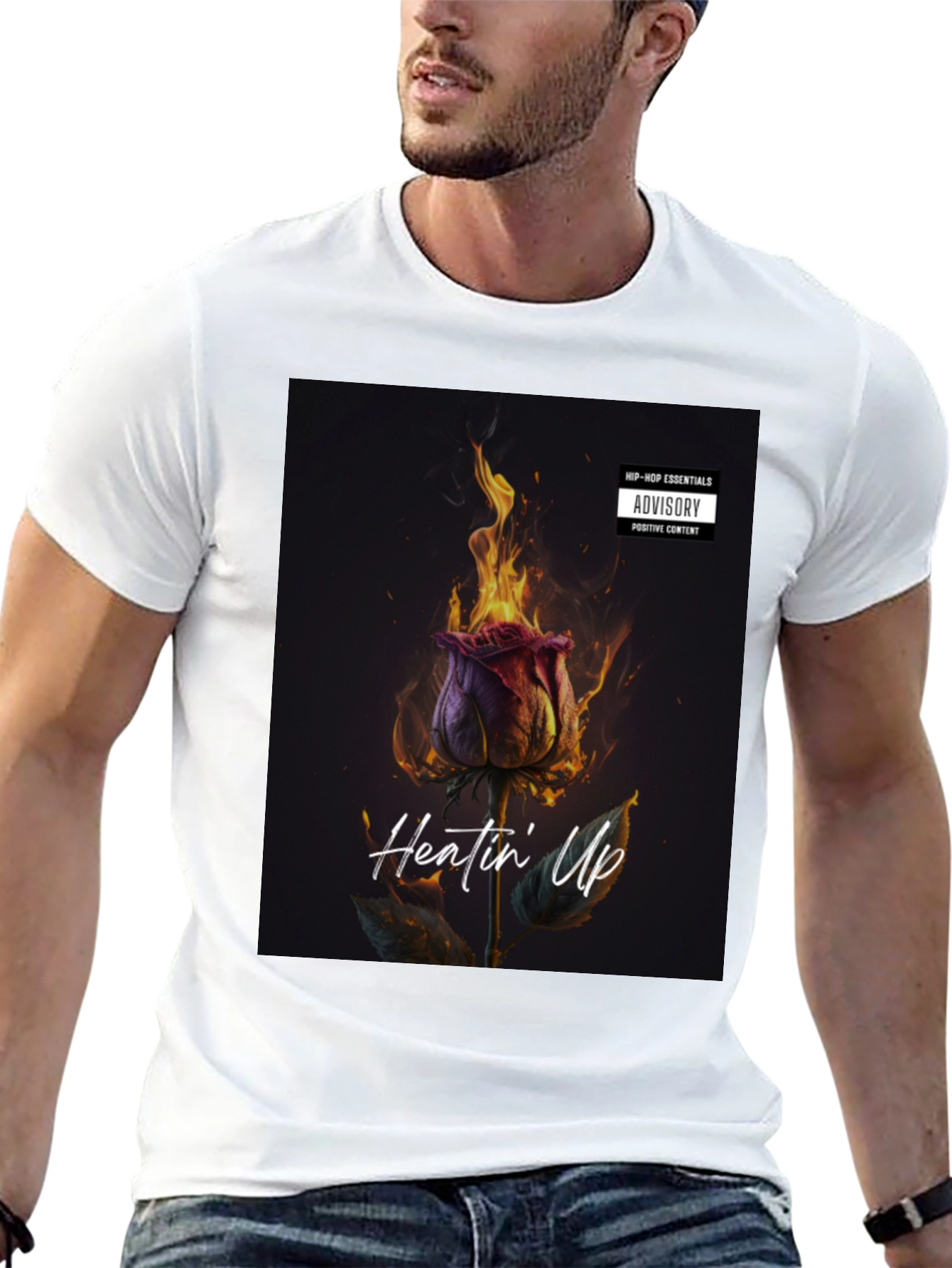 Heatin Up Rose Graphic Tee - Black Cotton Blend