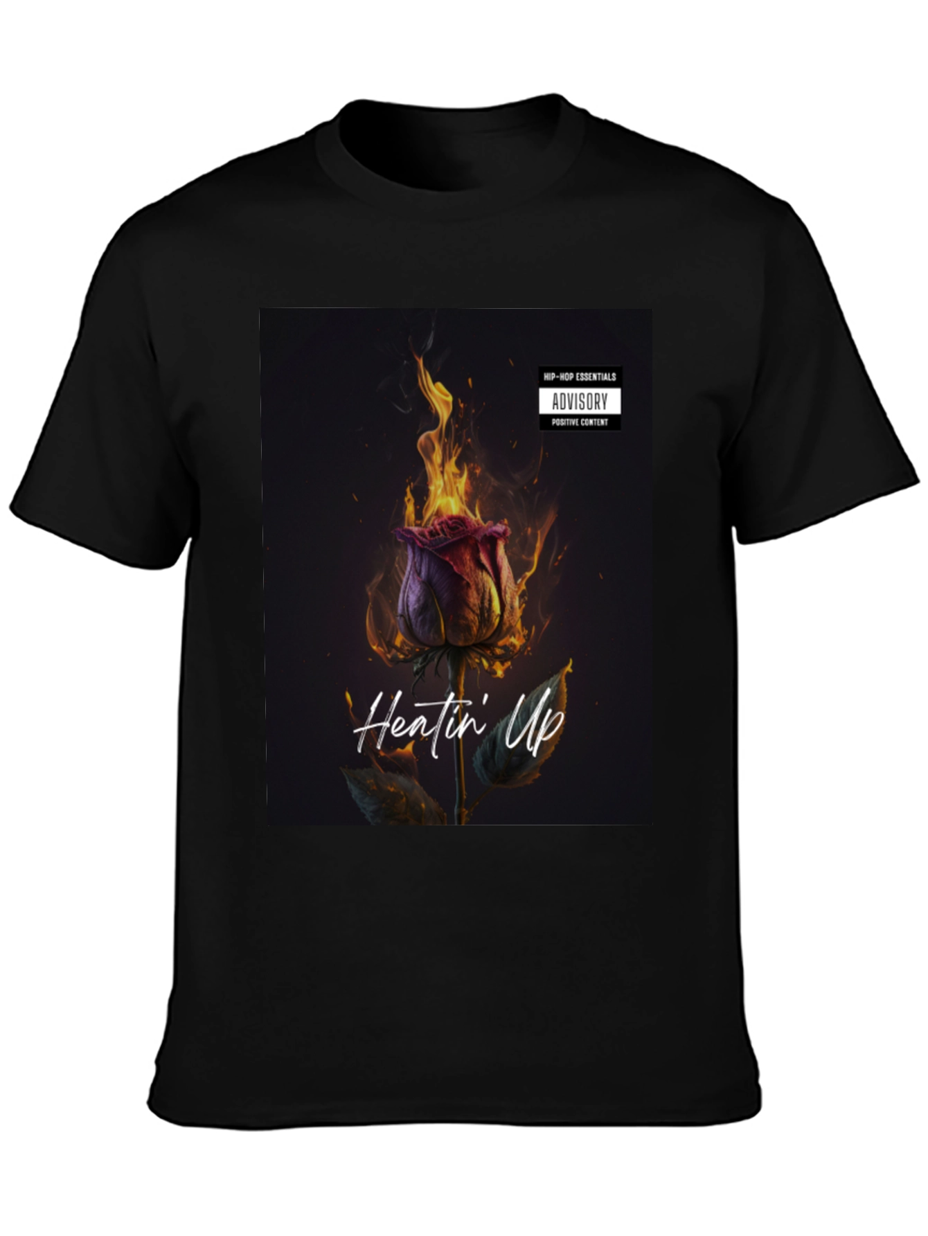 Heatin Up Rose Graphic Tee - Black Cotton Blend