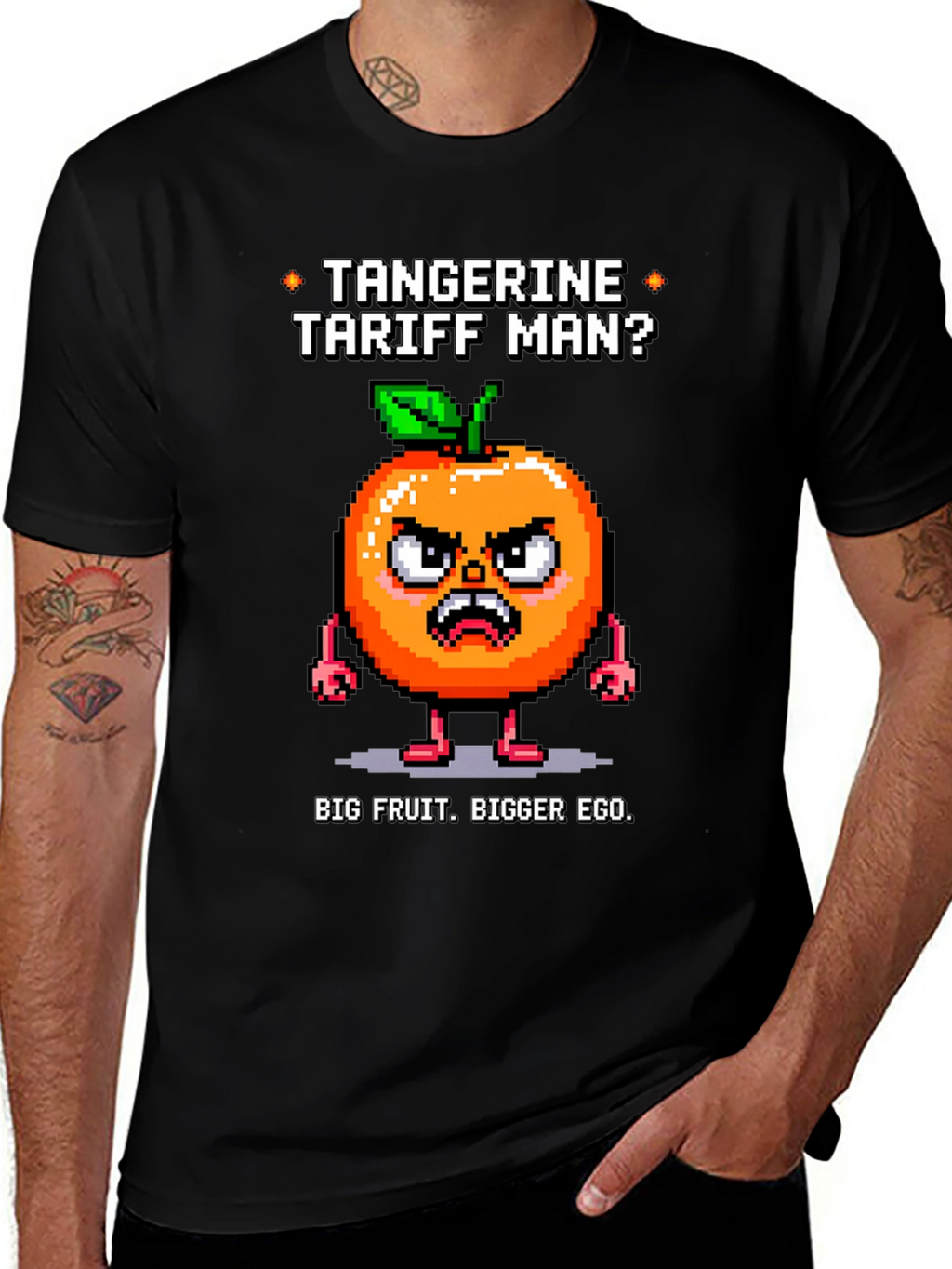 Tangerine Tariff Man Black T-Shirt