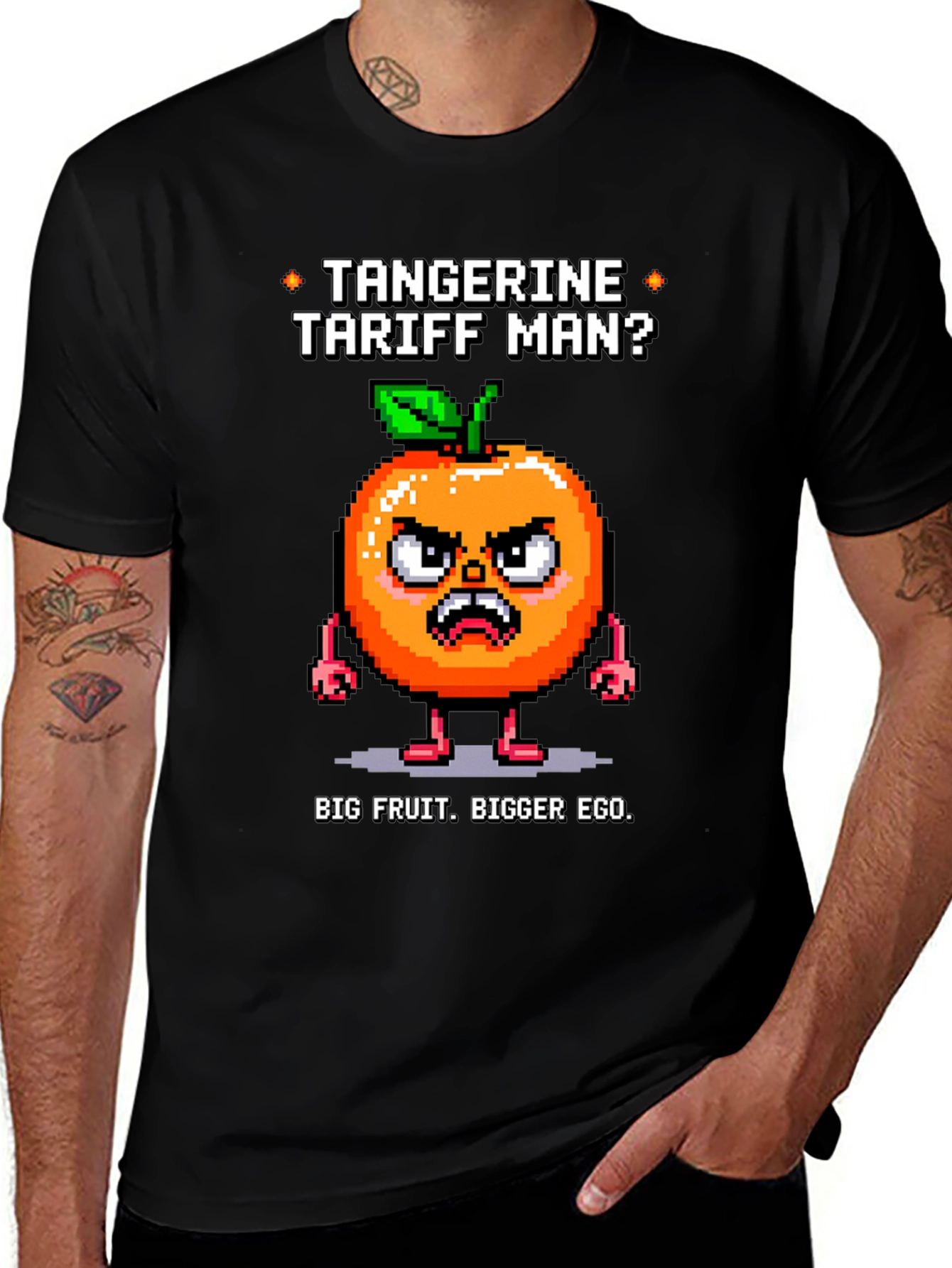 Tangerine Tariff Man Black T-Shirt