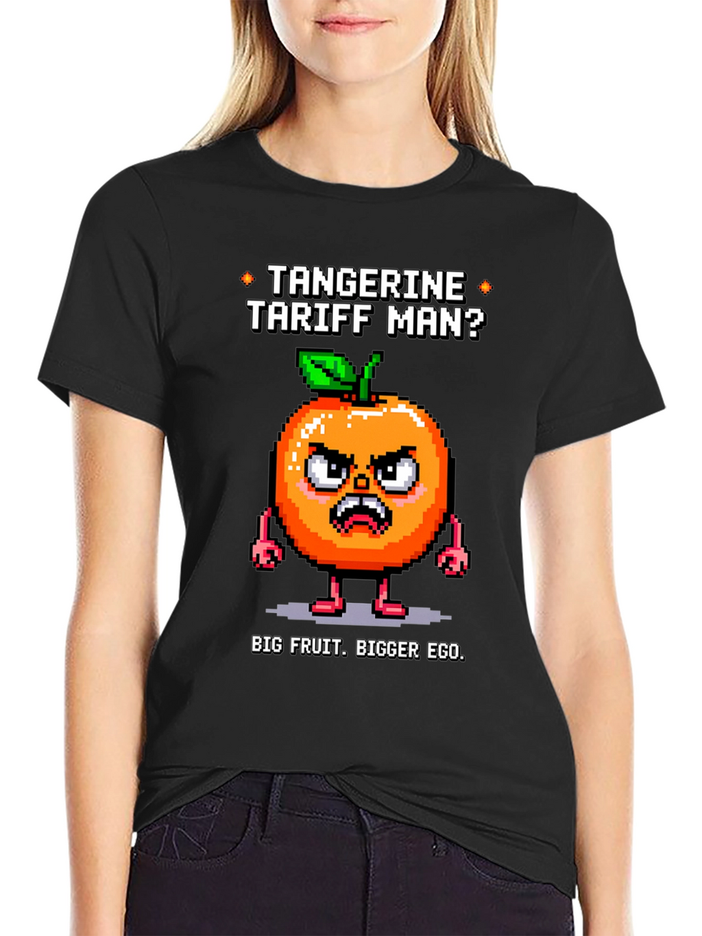 Tangerine Tariff Man Black T-Shirt