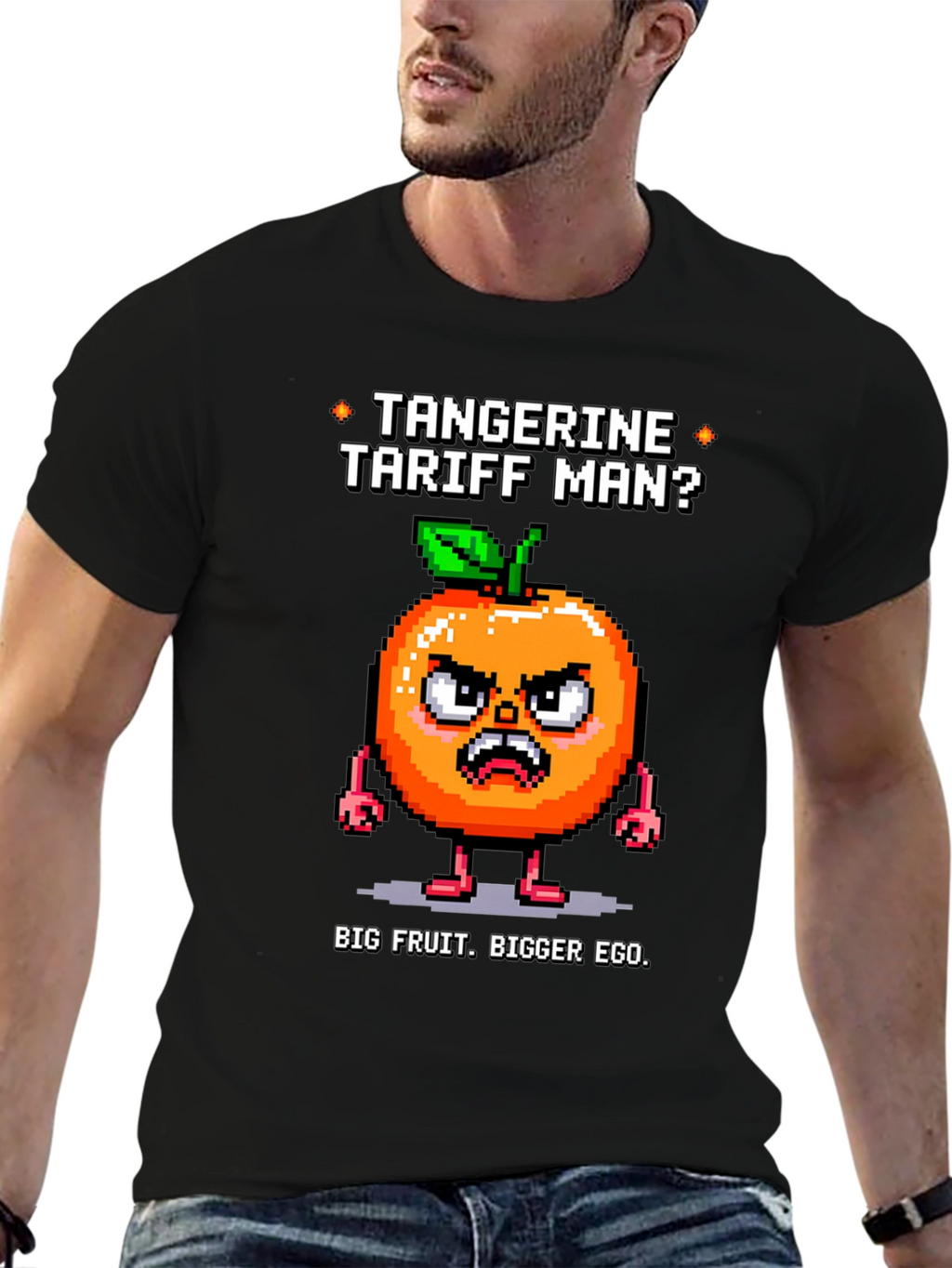 Tangerine Tariff Man Black T-Shirt