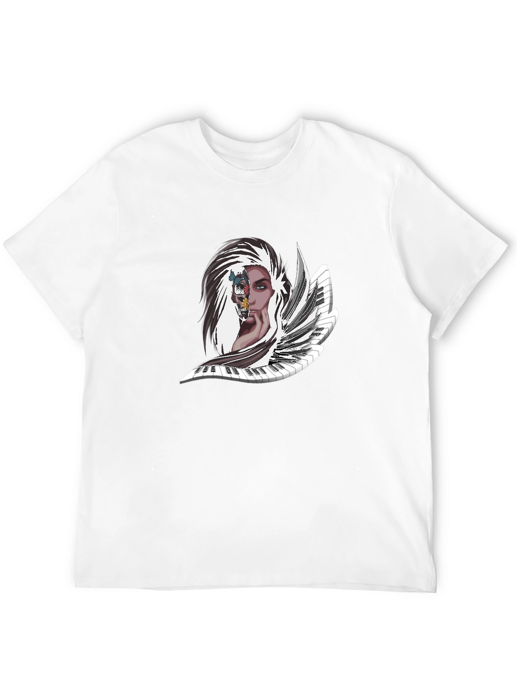 Melody Muse Tee: Artistic Piano & Portrait Design