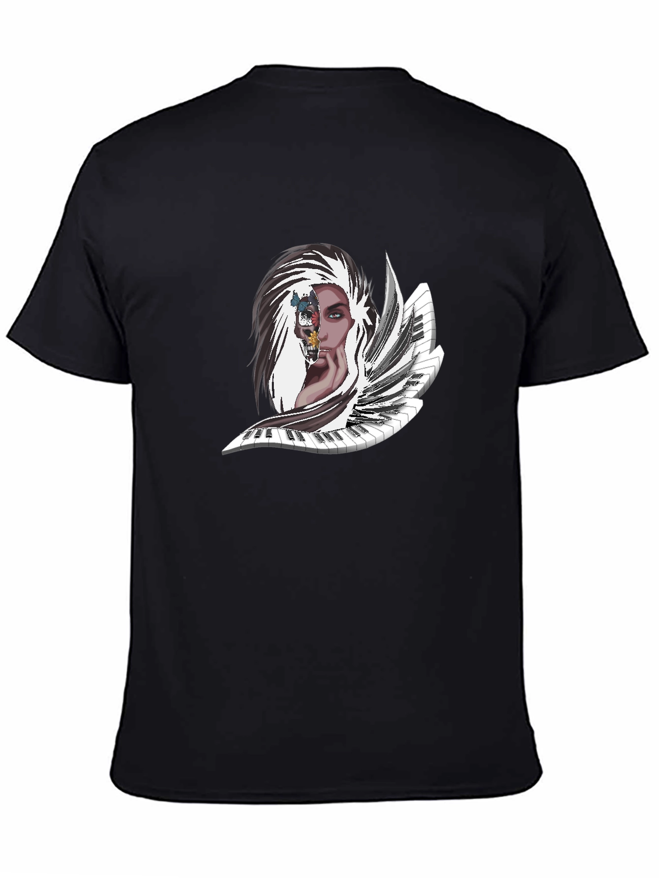 Melody Muse Tee: Artistic Piano & Portrait Design