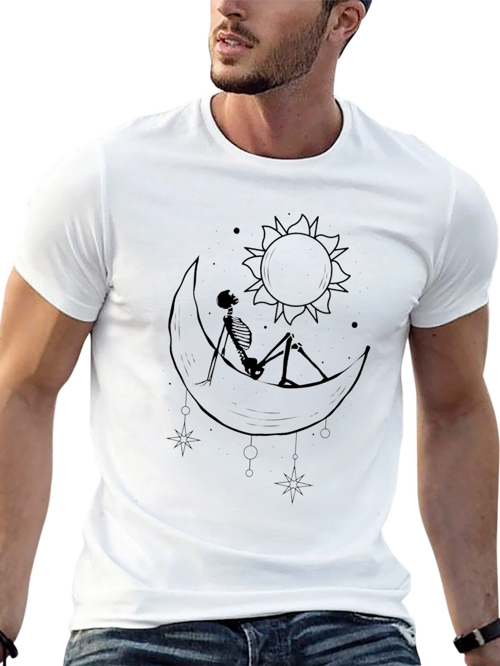 Moon & Sun Skeleton T-Shirt - Gothic Celestial Design