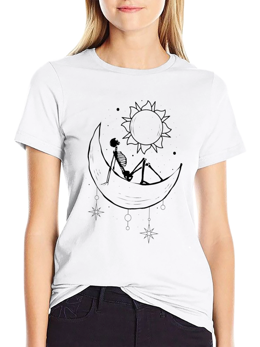 Moon & Sun Skeleton T-Shirt - Gothic Celestial Design