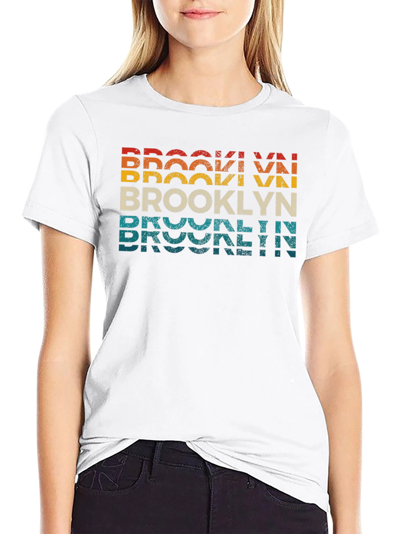 Retro Brooklyn Text Graphic Crew Neck T-Shirt