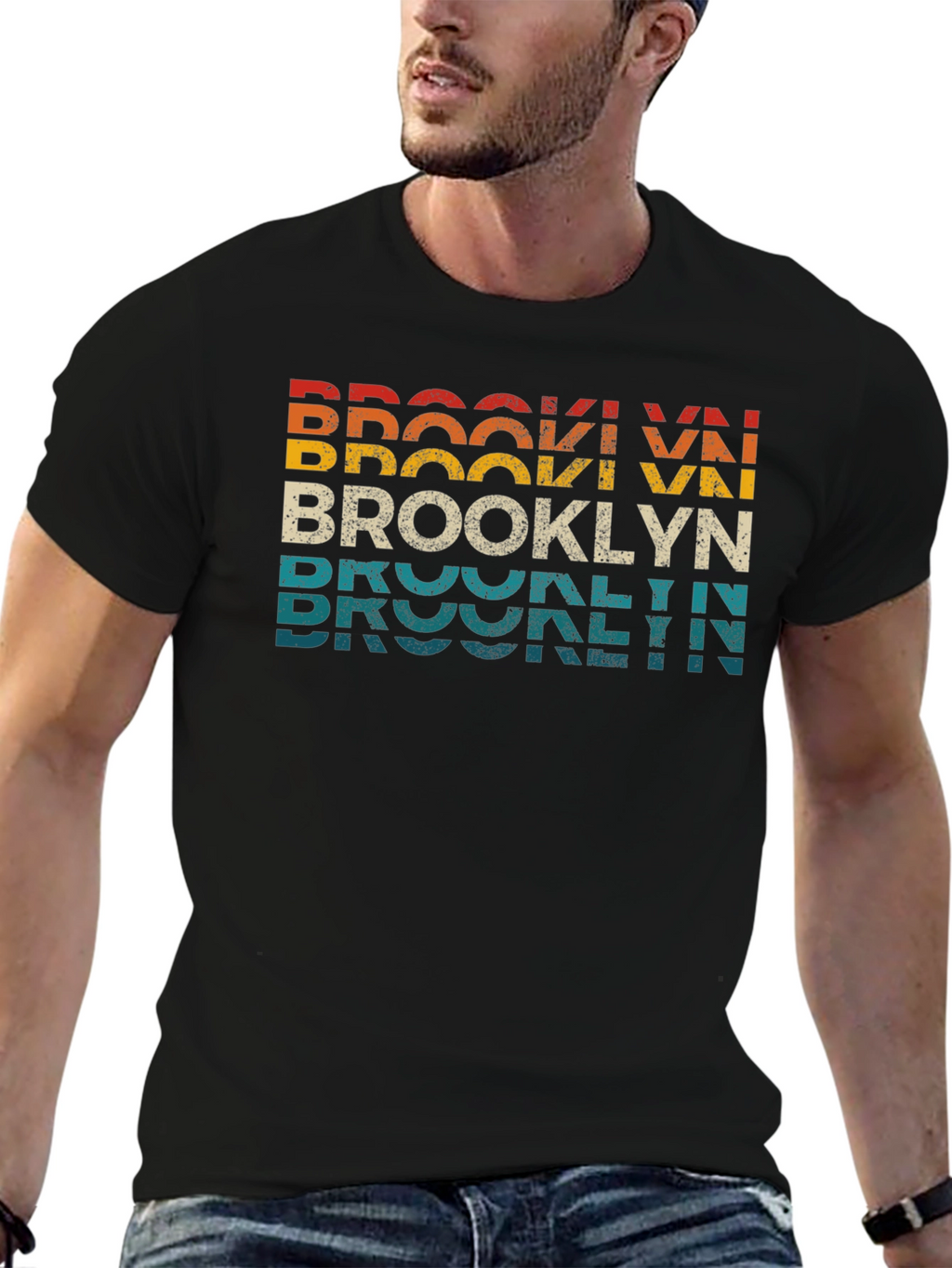 Retro Brooklyn Text Graphic Crew Neck T-Shirt
