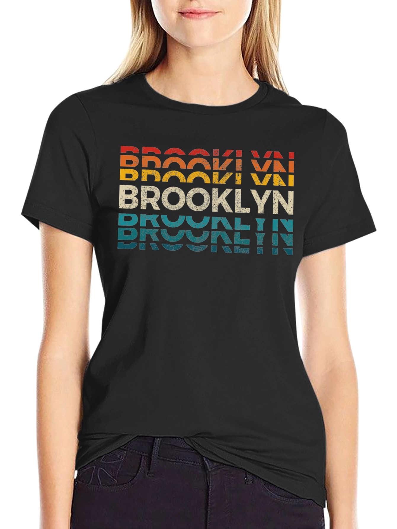 Retro Brooklyn Text Graphic Crew Neck T-Shirt