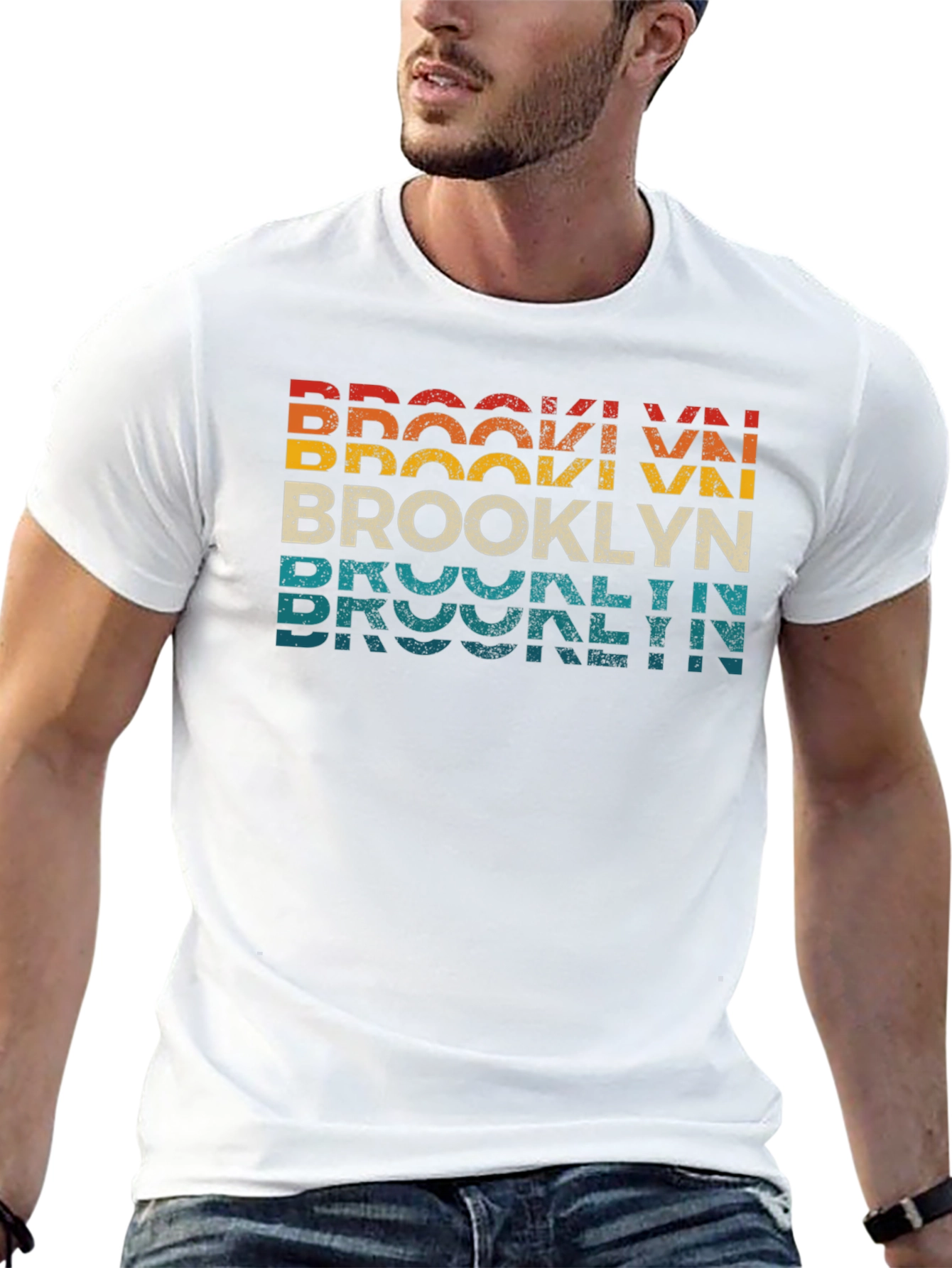 Retro Brooklyn Text Graphic Crew Neck T-Shirt