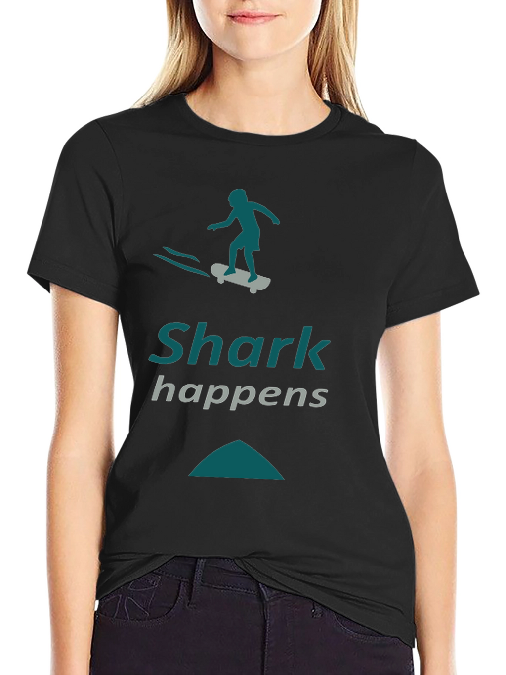 Shark Happens Skateboard Graphic Tee - Black Casual Shirt
