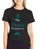 Shark Happens Skateboard Graphic Tee - Black Casual Shirt