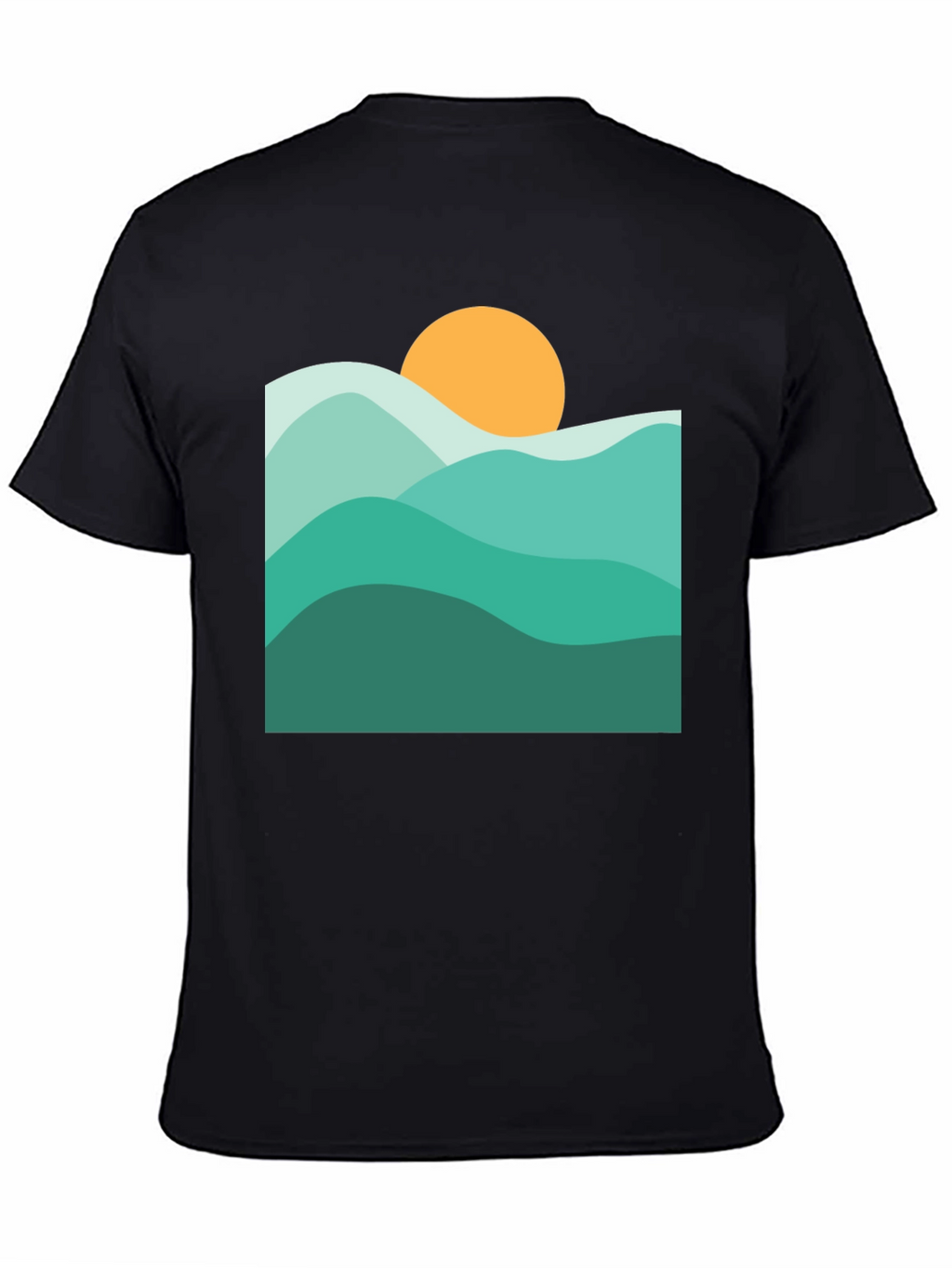Abstract Mountain & Sun Graphic Black T-Shirt