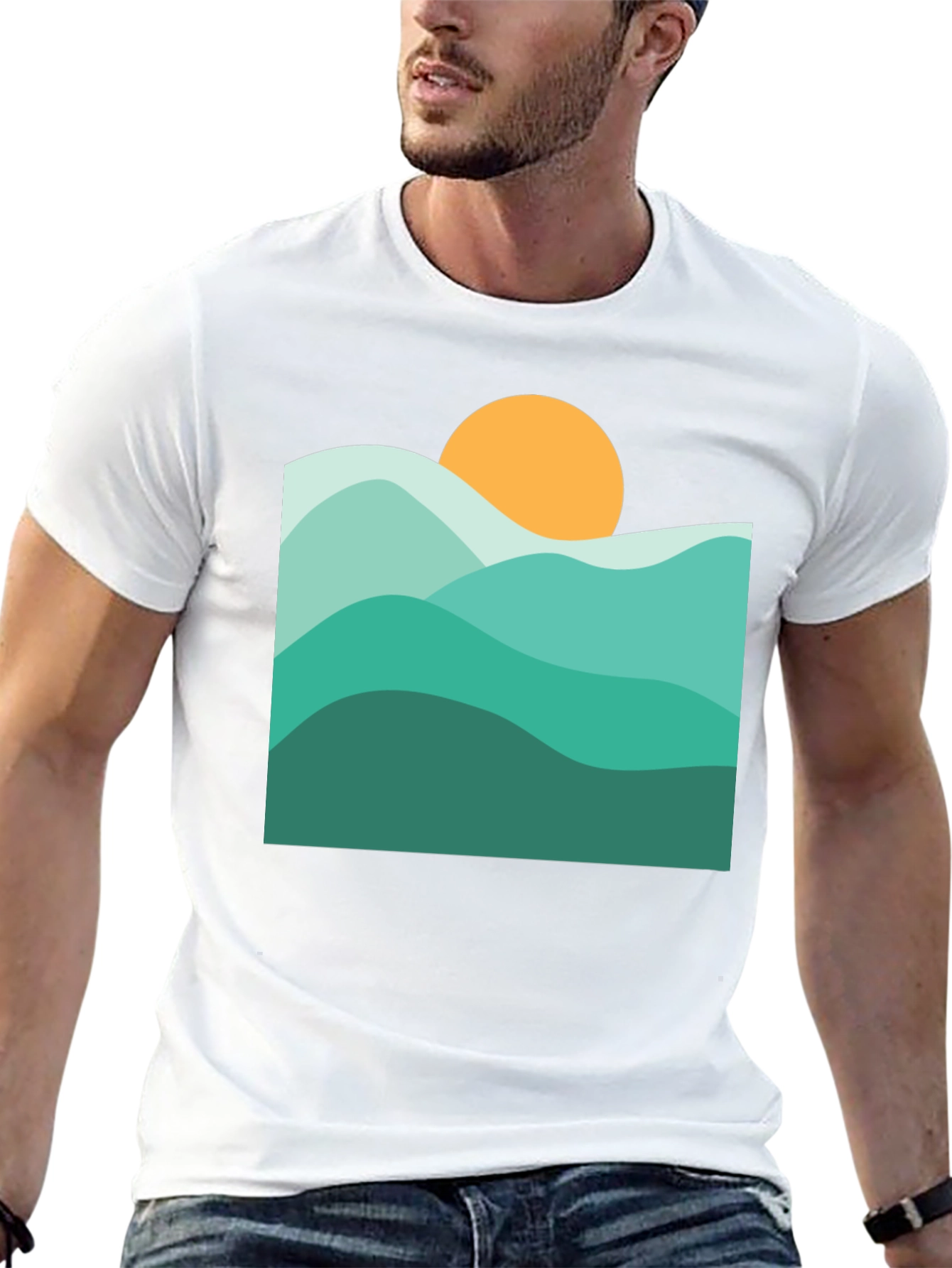 Abstract Mountain & Sun Graphic Black T-Shirt