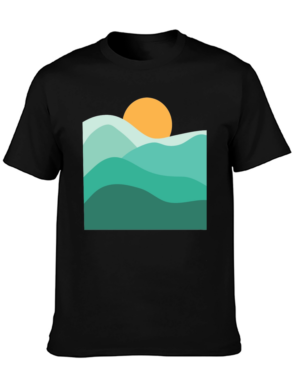 Abstract Mountain & Sun Graphic Black T-Shirt