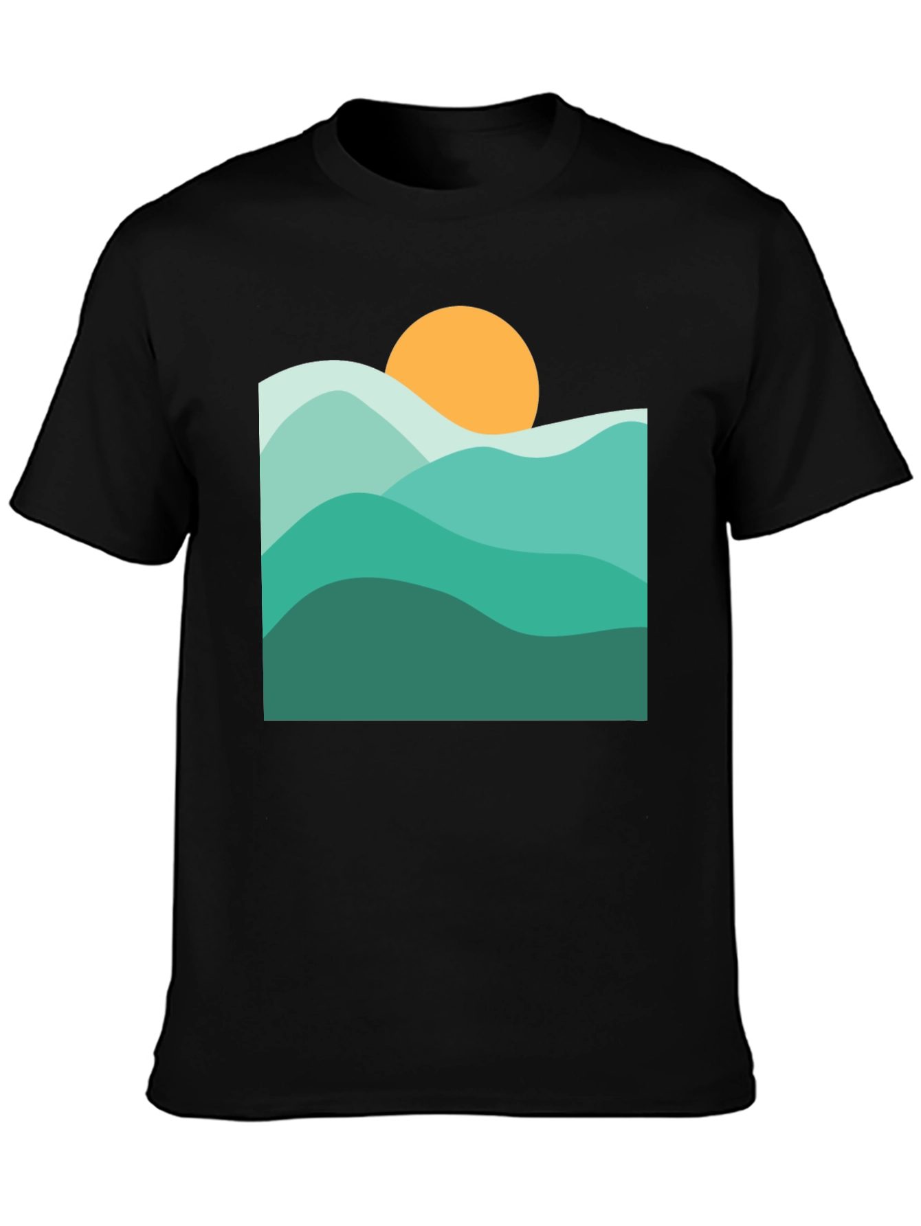 Abstract Mountain & Sun Graphic Black T-Shirt
