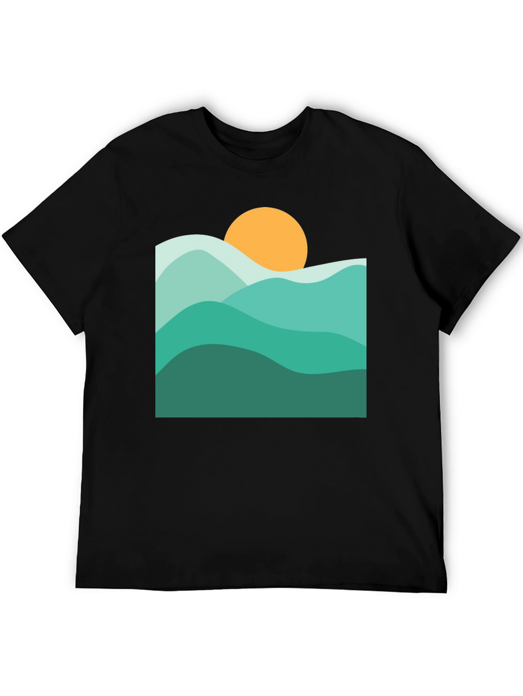 Abstract Mountain & Sun Graphic Black T-Shirt
