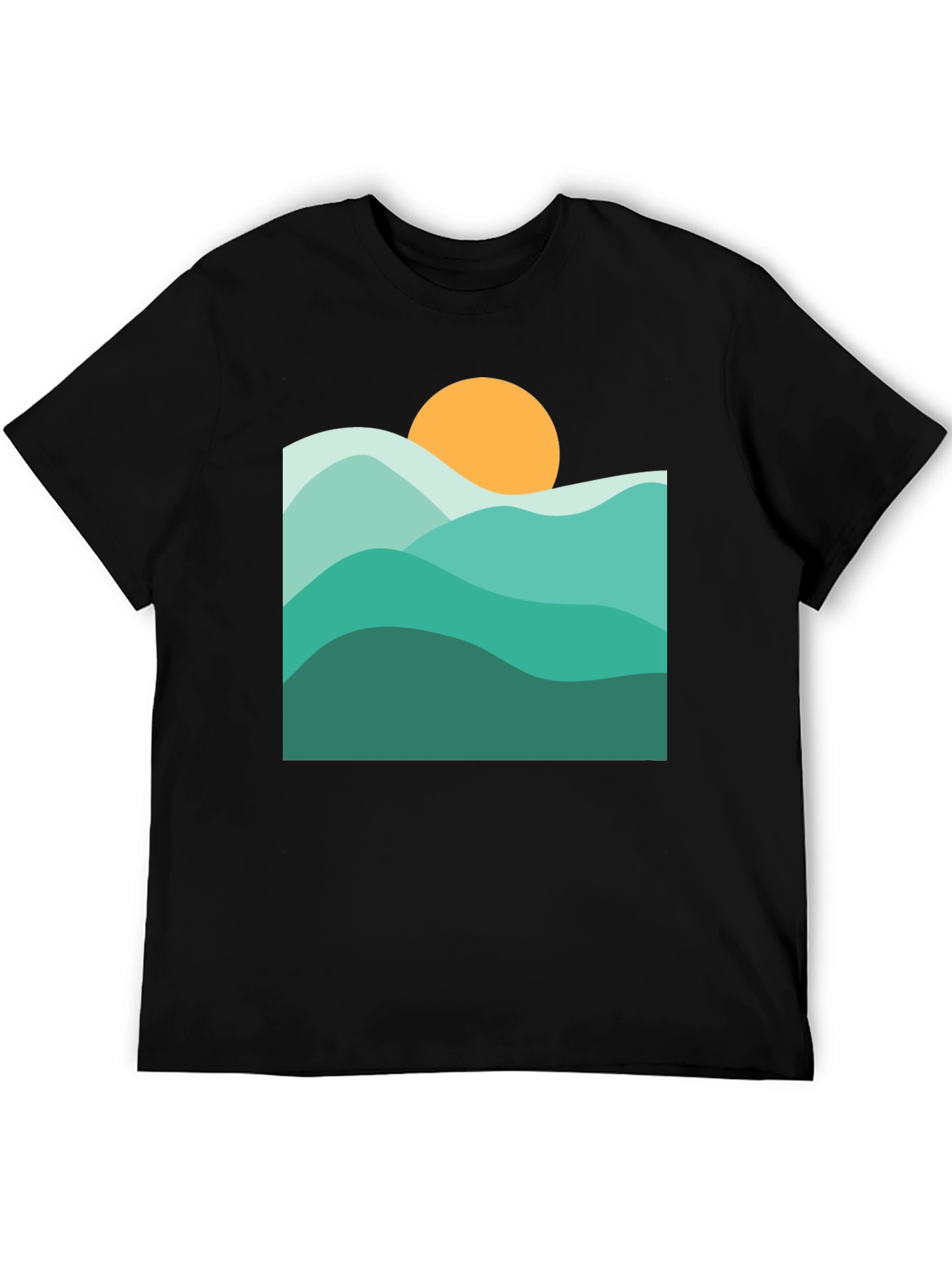 Abstract Mountain & Sun Graphic Black T-Shirt