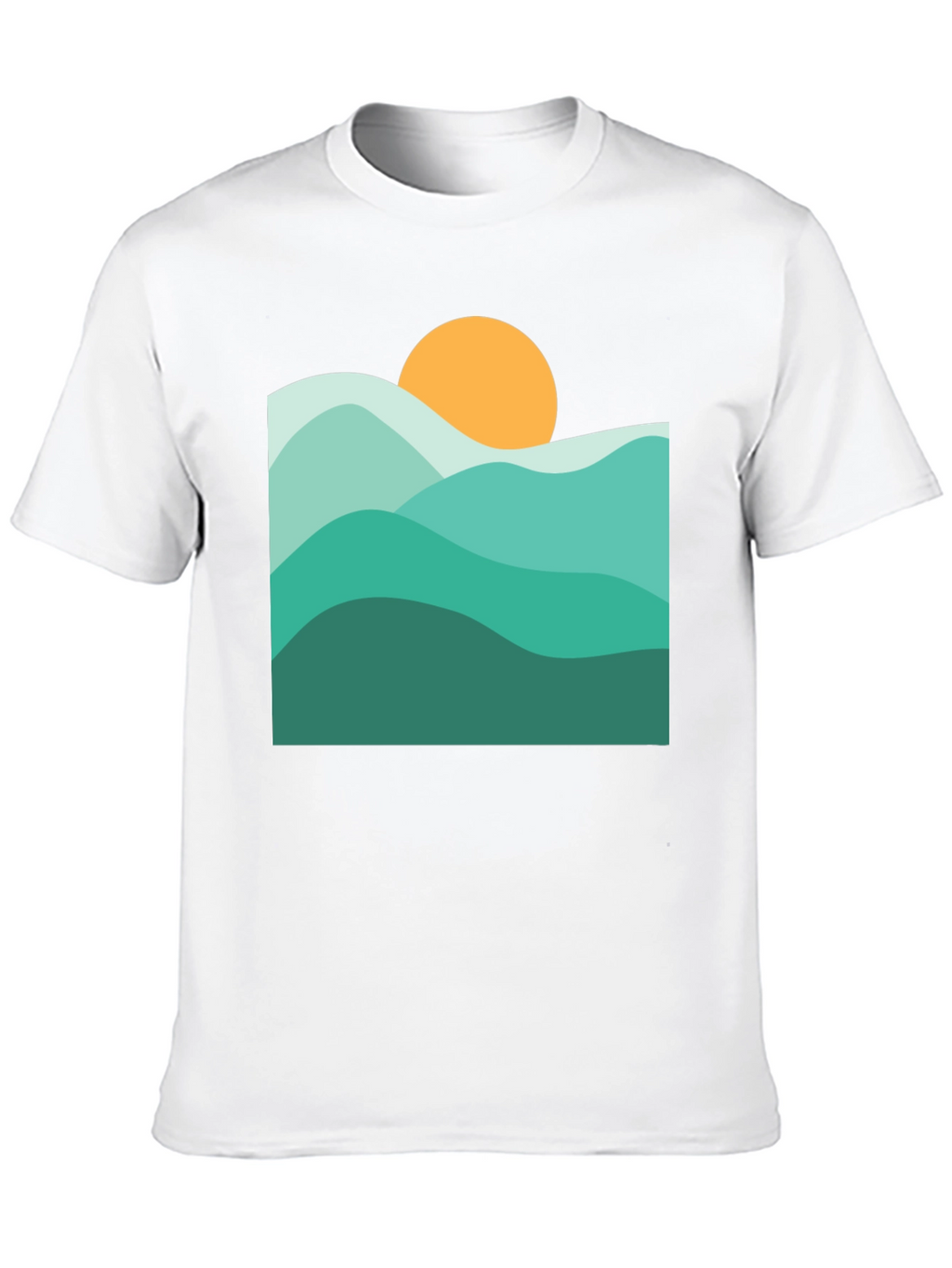 Abstract Mountain & Sun Graphic Black T-Shirt