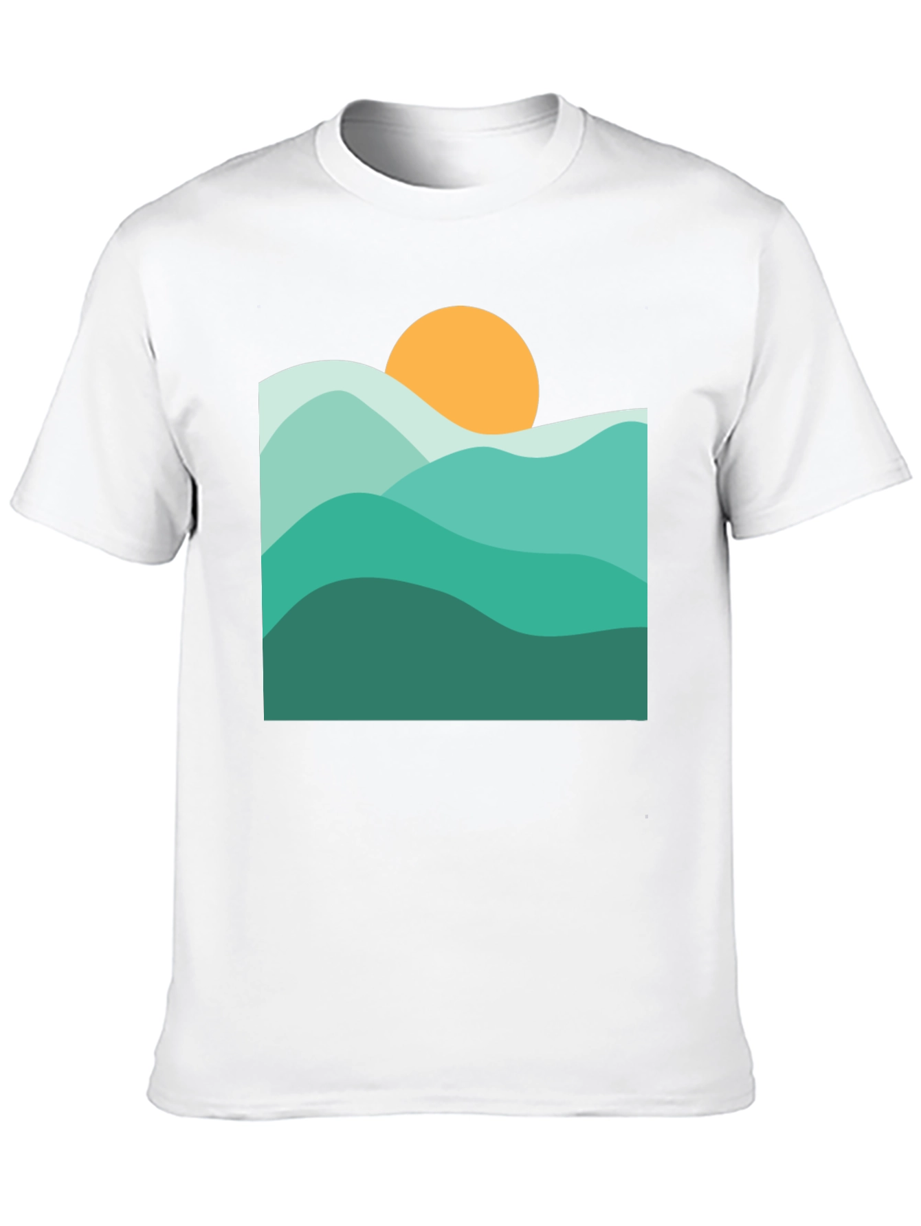 Abstract Mountain & Sun Graphic Black T-Shirt