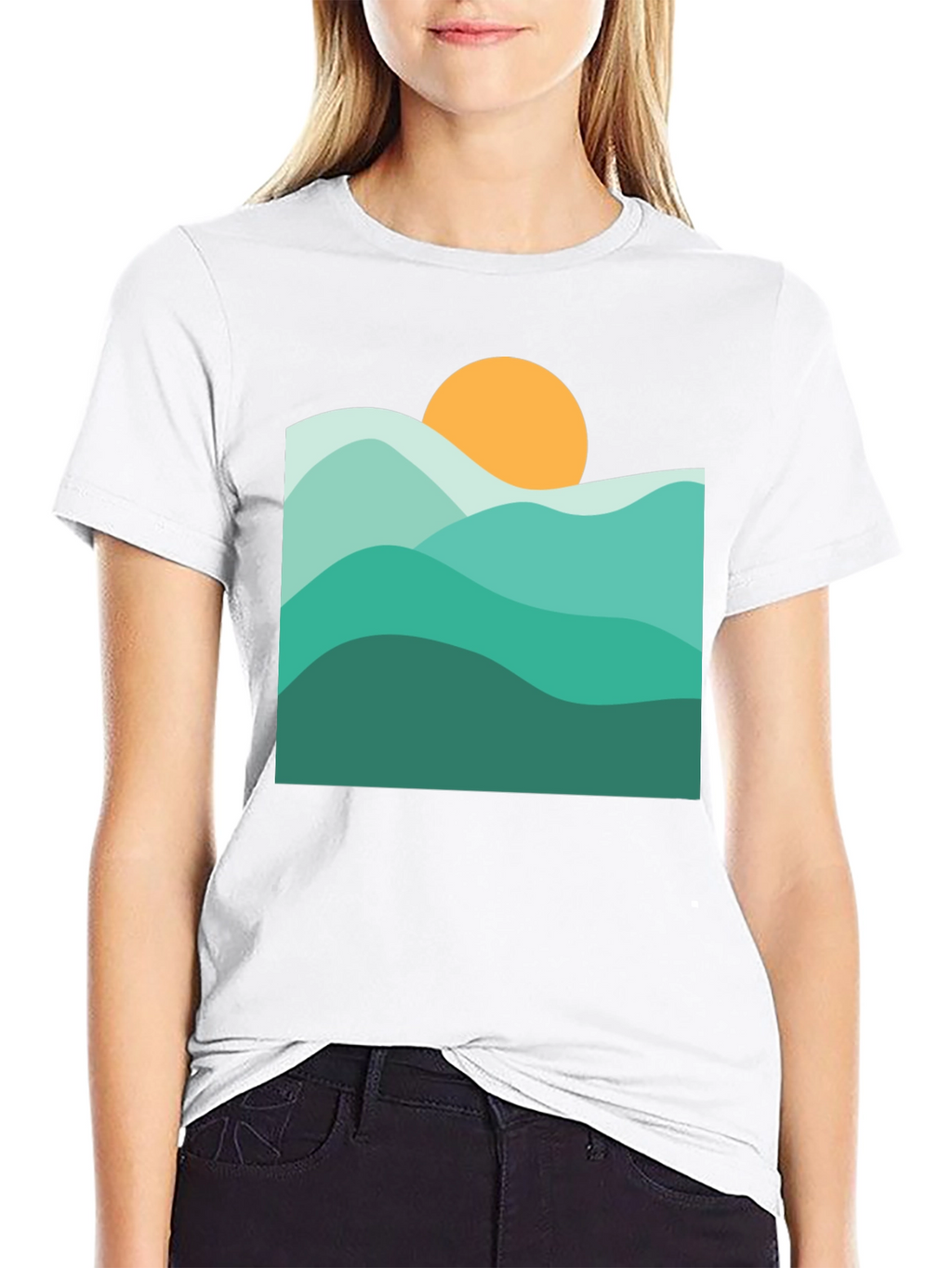 Abstract Mountain & Sun Graphic Black T-Shirt