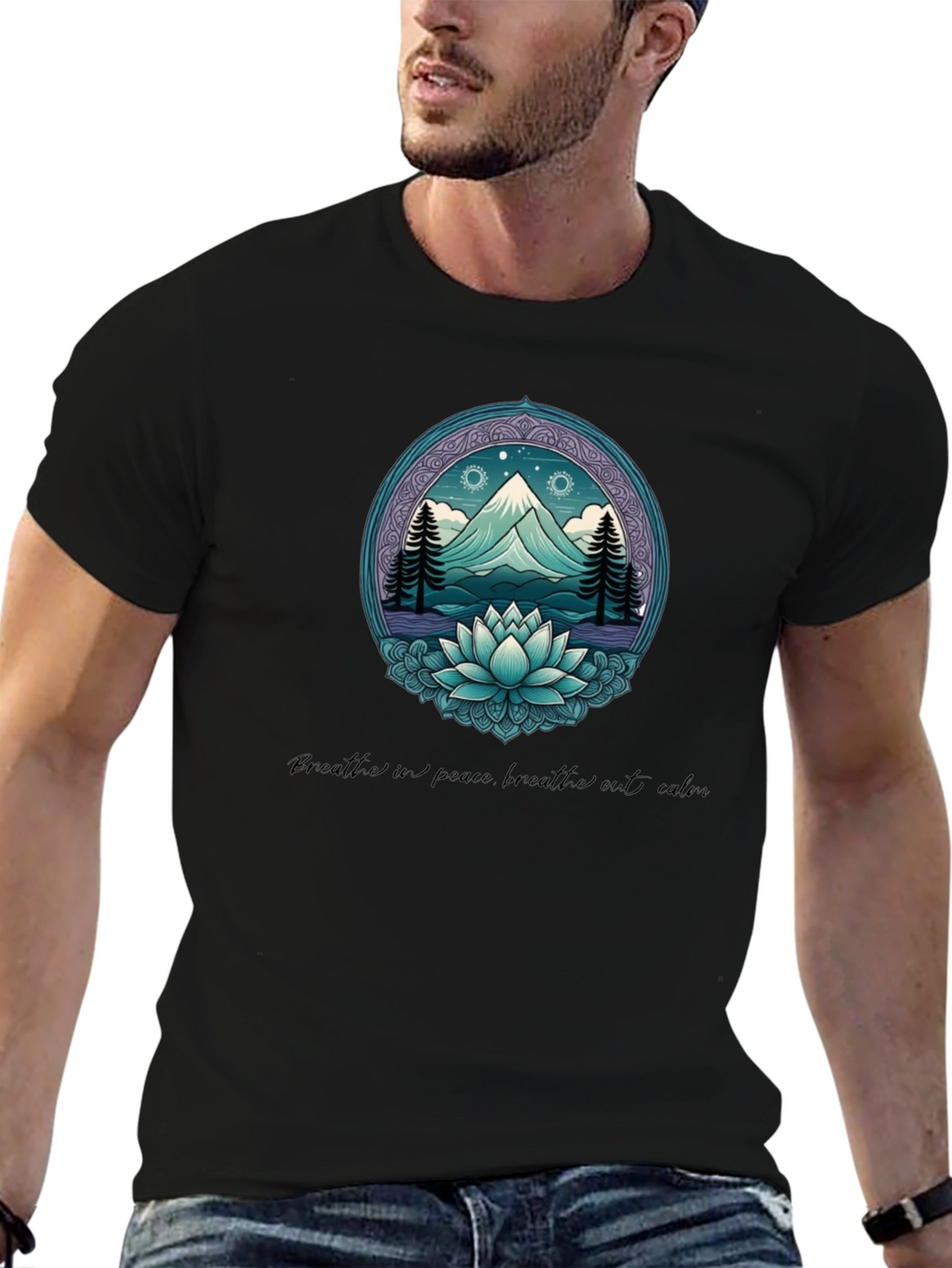 Mountain & Lotus Graphic Tee - Breathe in Peace