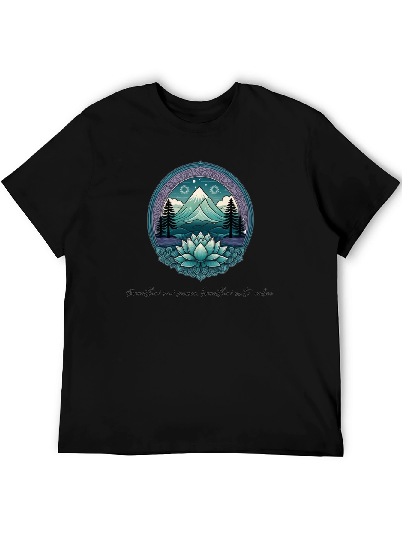 Mountain & Lotus Graphic Tee - Breathe in Peace