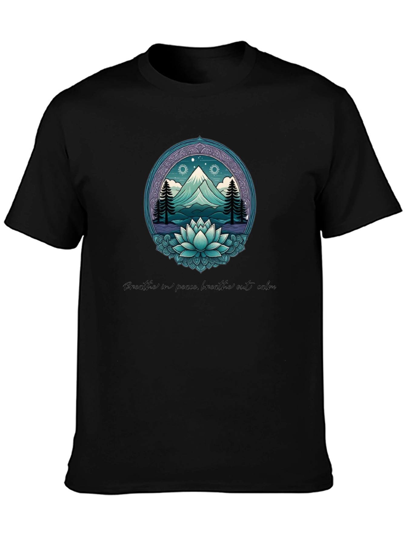 Mountain & Lotus Graphic Tee - Breathe in Peace