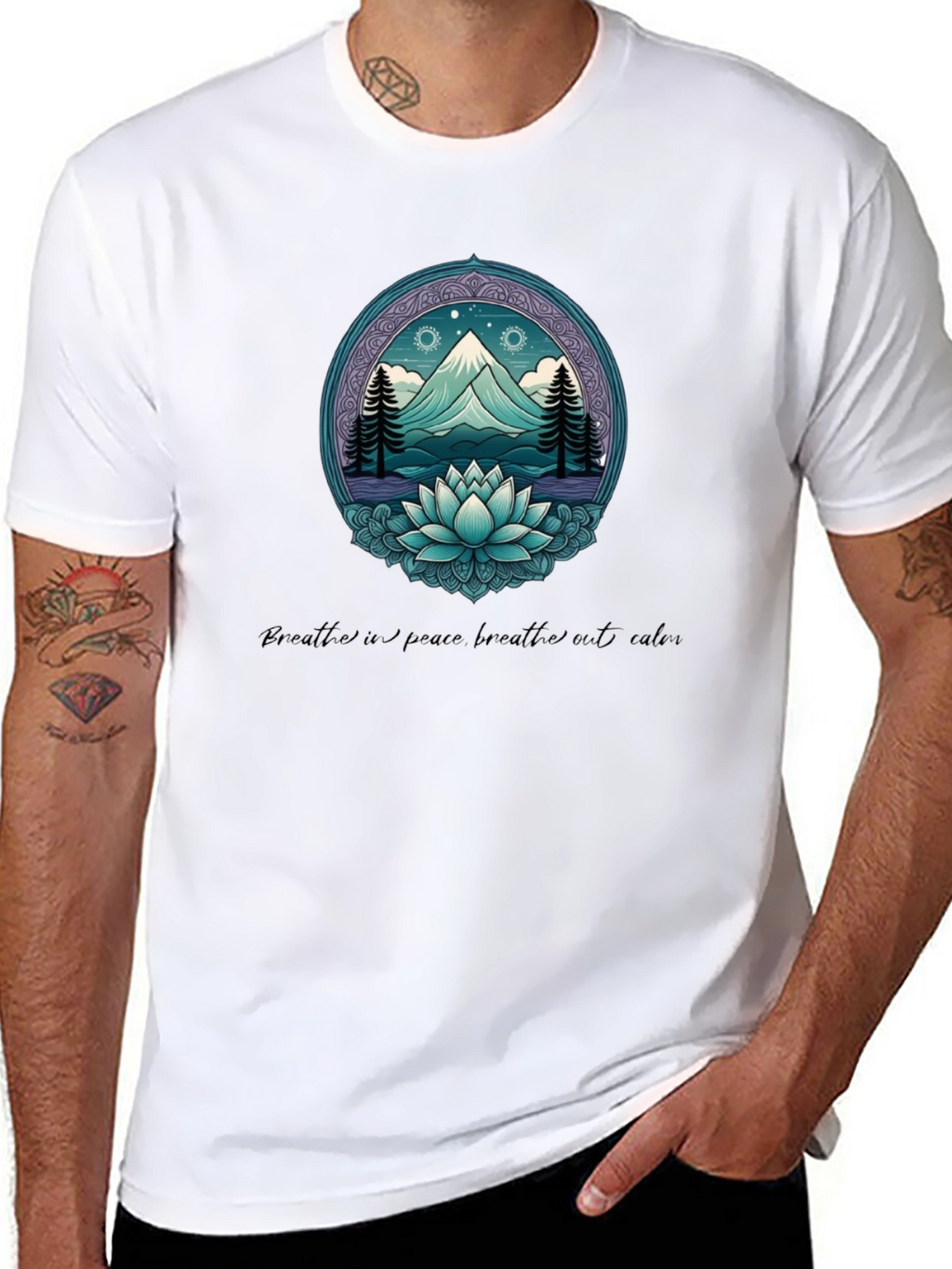 Mountain & Lotus Graphic Tee - Breathe in Peace
