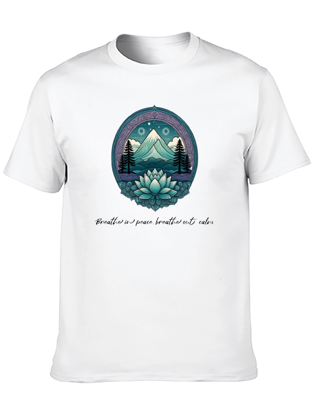 Mountain & Lotus Graphic Tee - Breathe in Peace